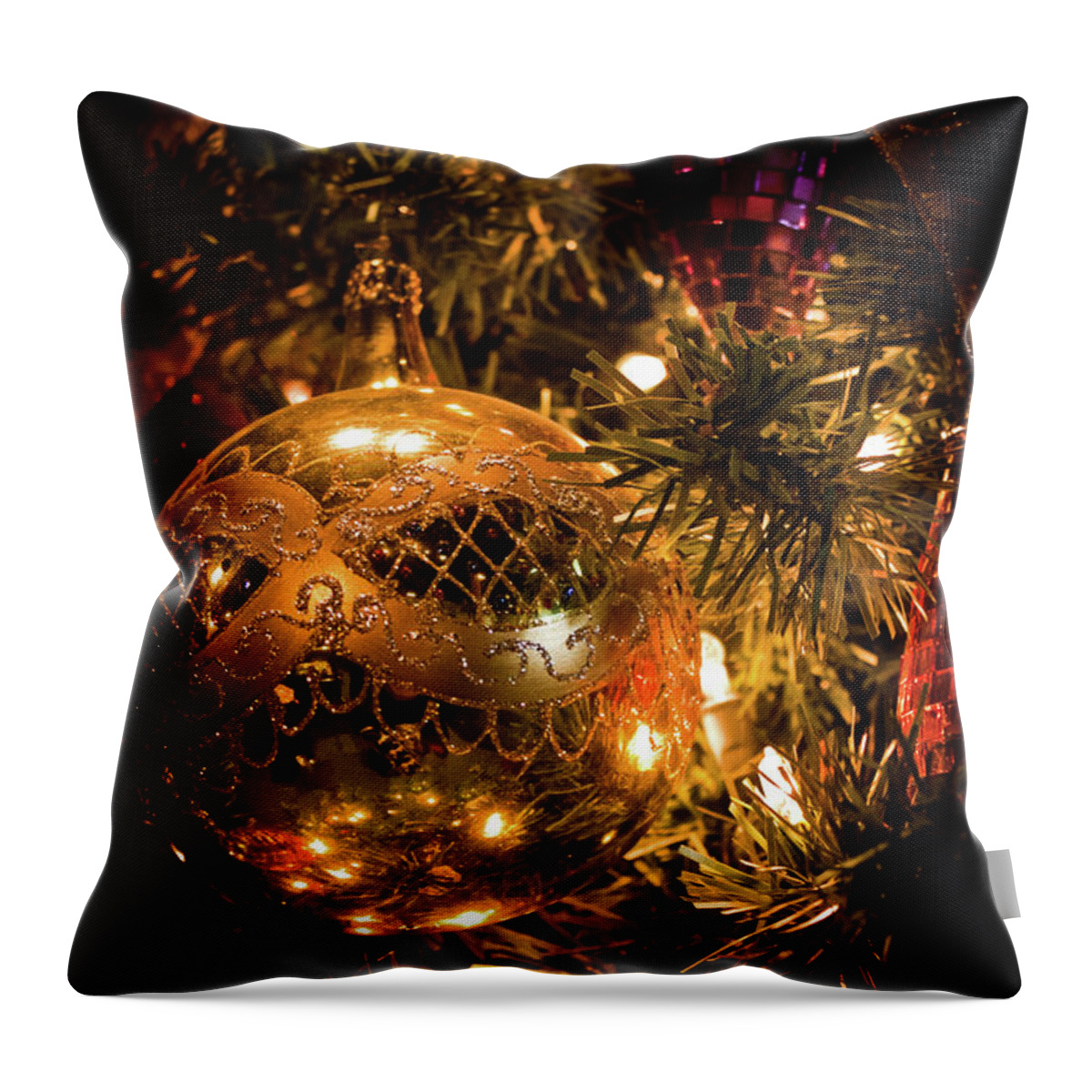 Purple Throw Pillow featuring the photograph Gold Christmas Ornament by Joann Copeland-Paul