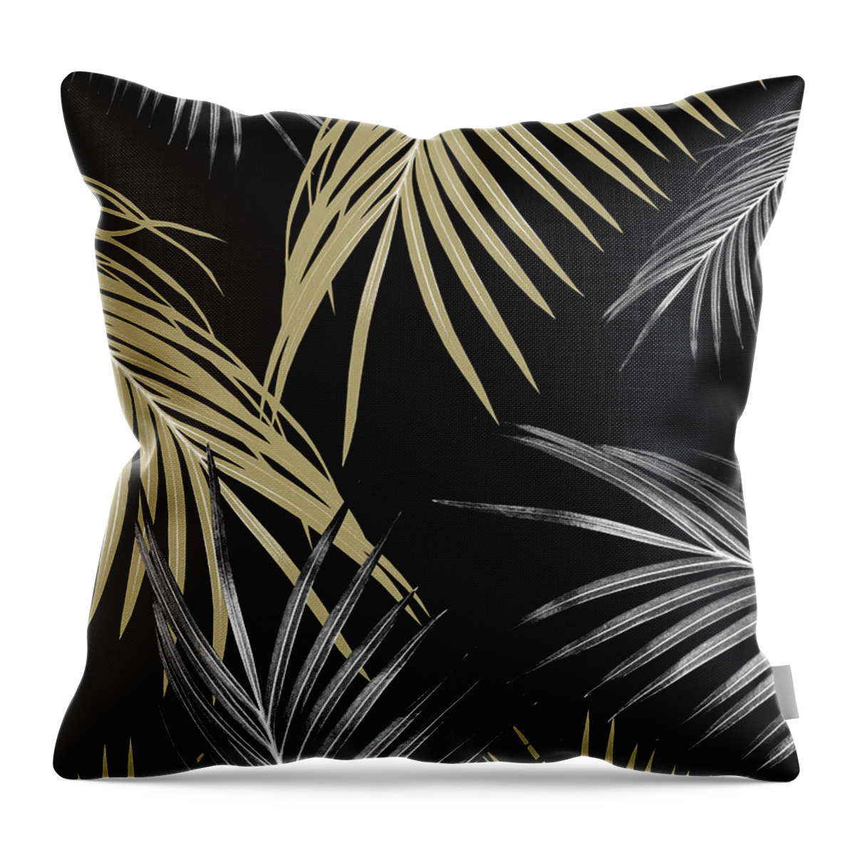 Photography Throw Pillow featuring the mixed media Gold Gray Palm Leaves Dream #1 #tropical #decor #art by Anitas and Bellas Art