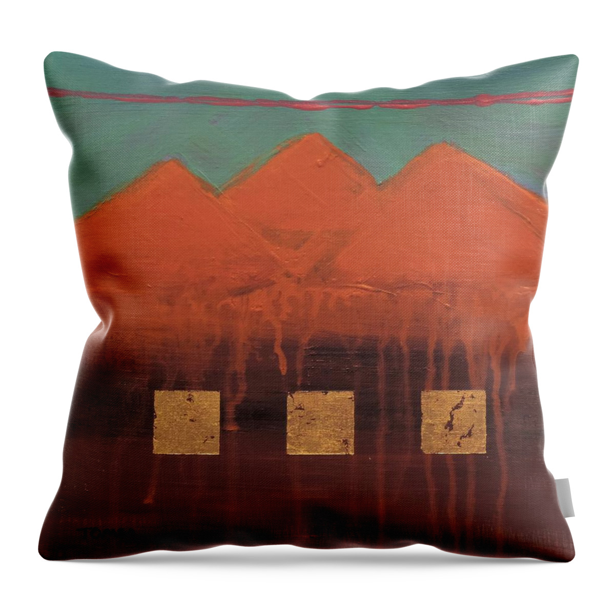 Gold Throw Pillow featuring the painting Gold in Them Thar Hills by Bill Tomsa