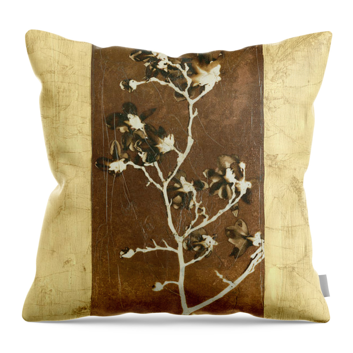 Nature Throw Pillow featuring the painting Gold Leaf Branches II by Tang Ling