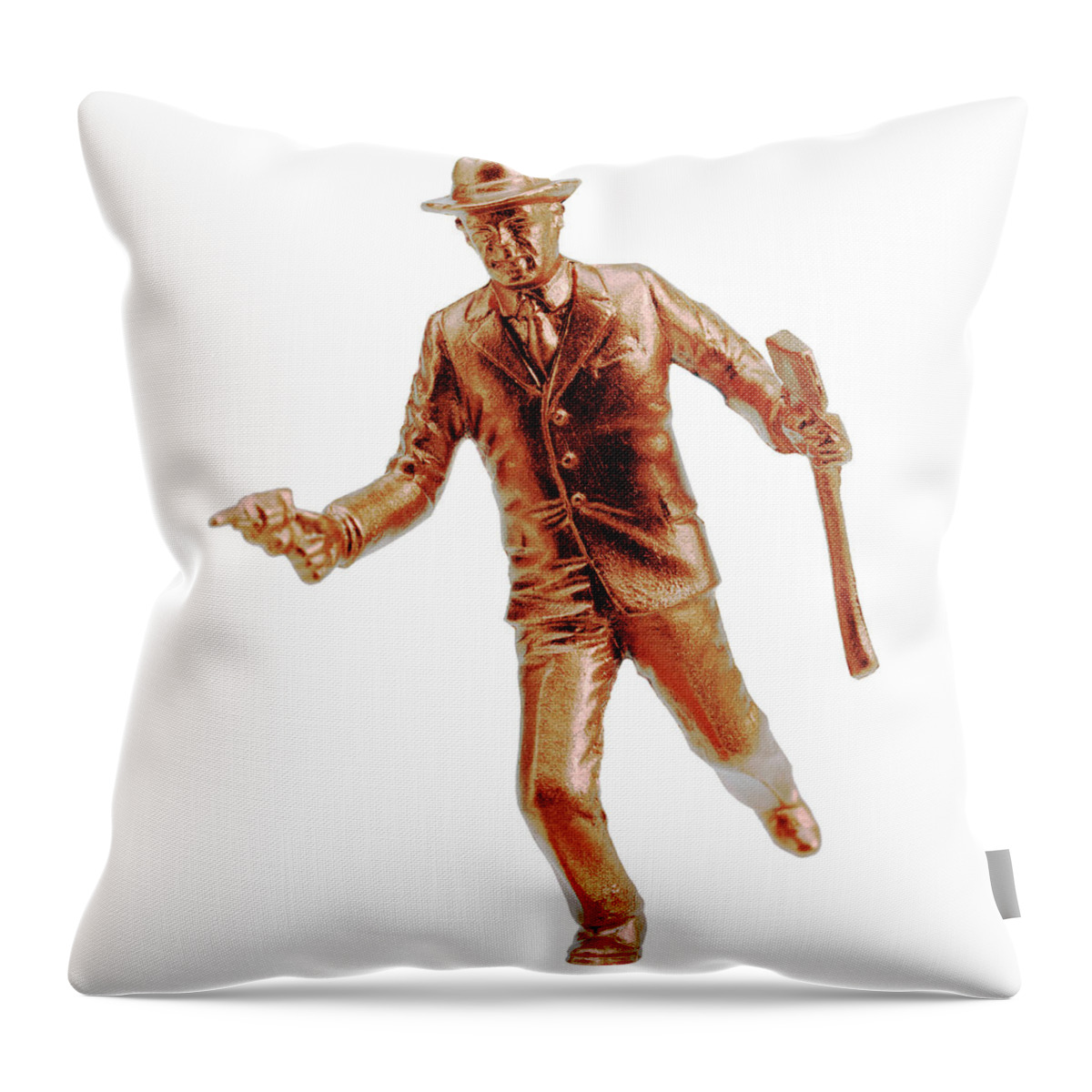 Accessories Throw Pillow featuring the drawing Gold Man Running With Gun and Axe by CSA Images