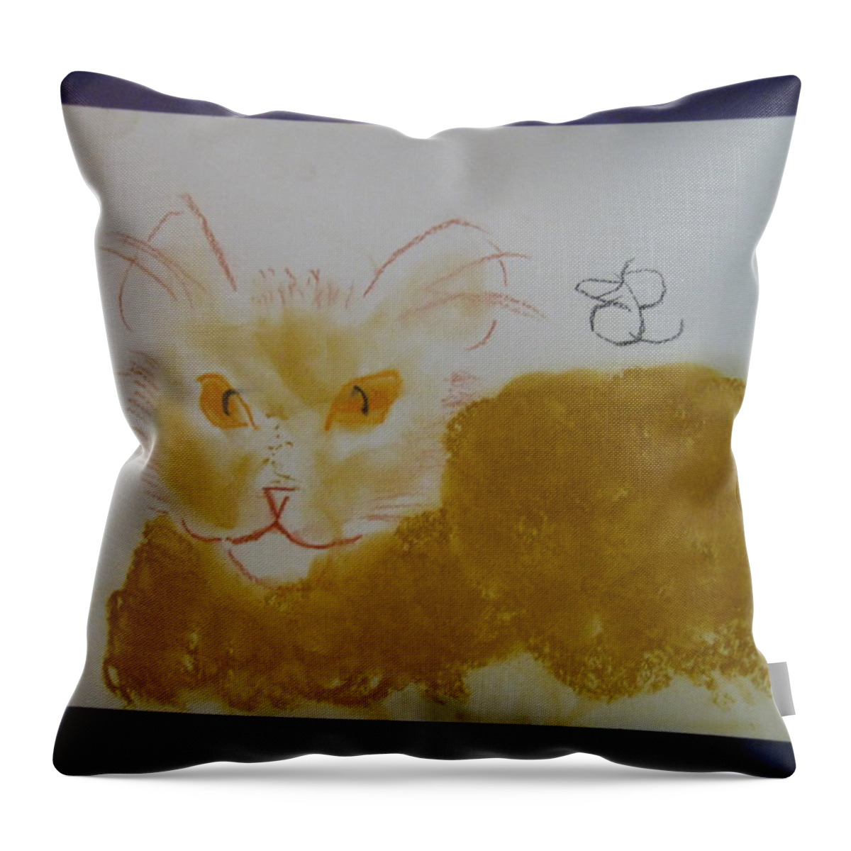 Cat Throw Pillow featuring the drawing Golden Cat by AJ Brown