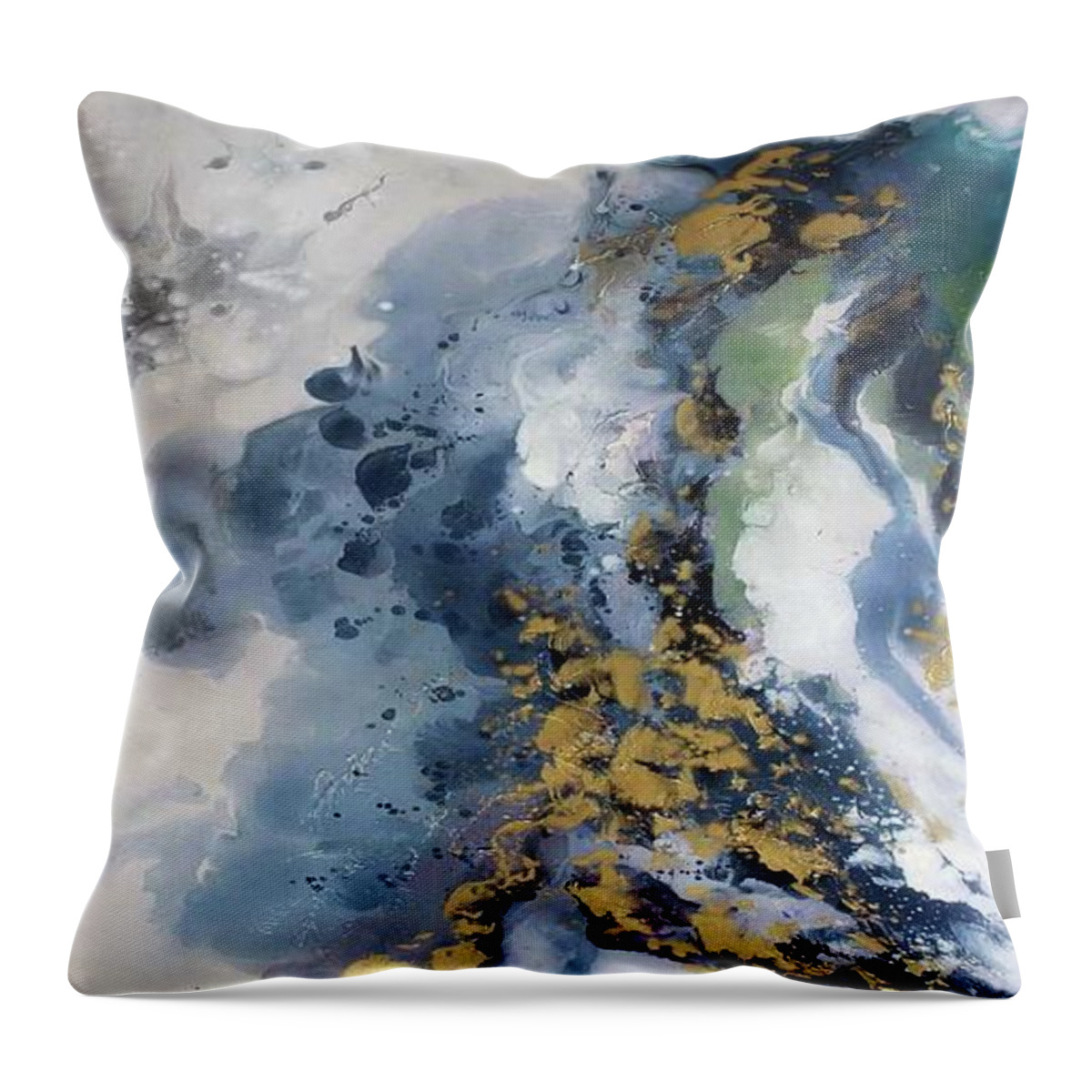 Gold Throw Pillow featuring the painting Golden Coast - panoramic abstract by Vesna Antic