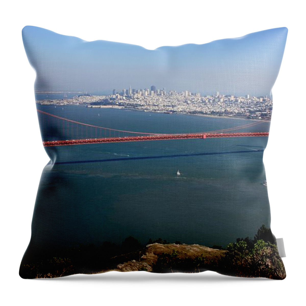Scenics Throw Pillow featuring the photograph Golden Gate Bidge And Bay by J.castro