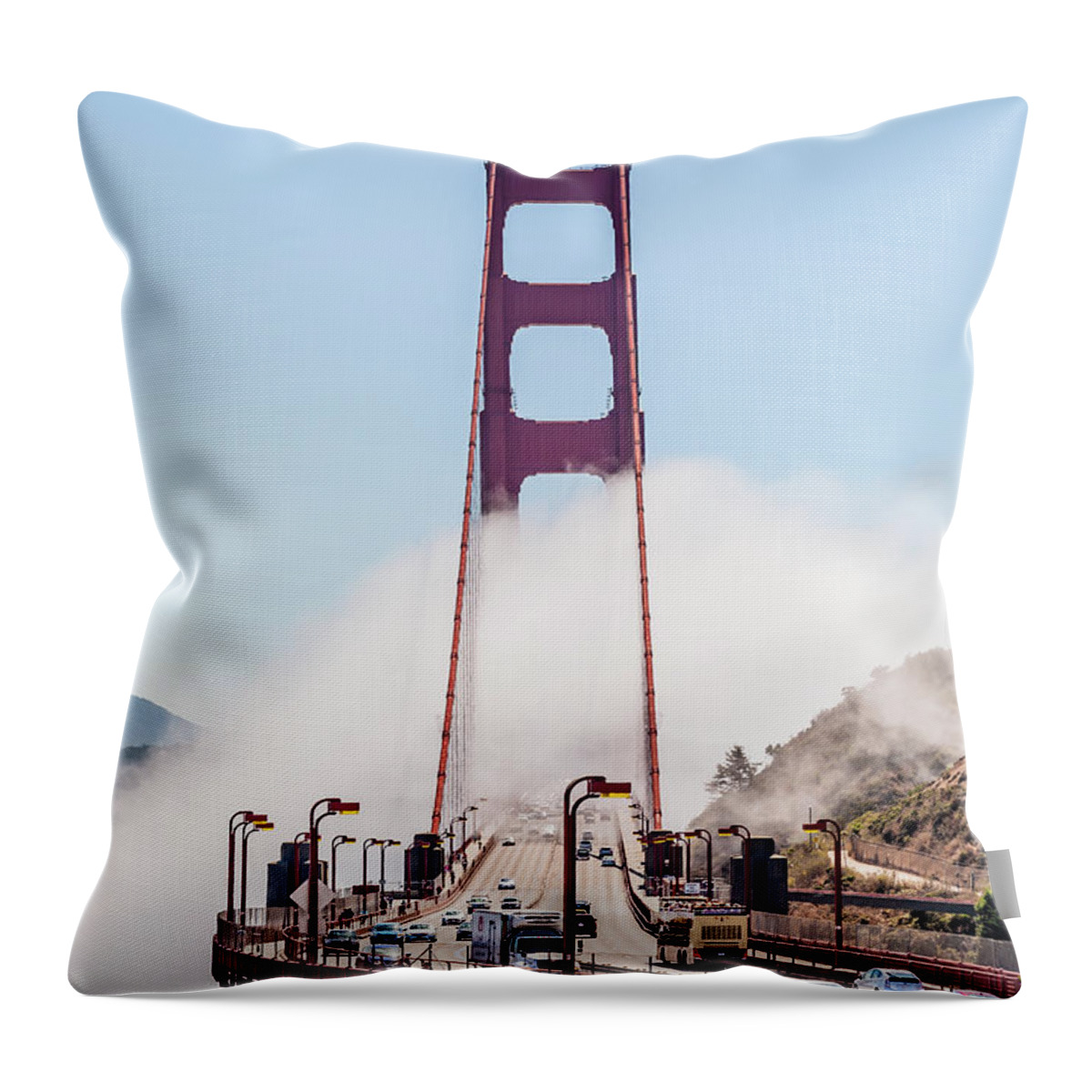 Landscape Throw Pillow featuring the photograph Golden Gate Fog by Charles McCleanon