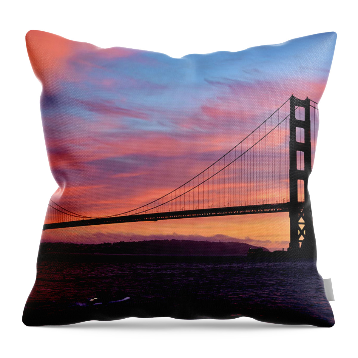 Golden Gate Bridge Throw Pillow featuring the photograph Golden Gate Sunset by Brian Tada