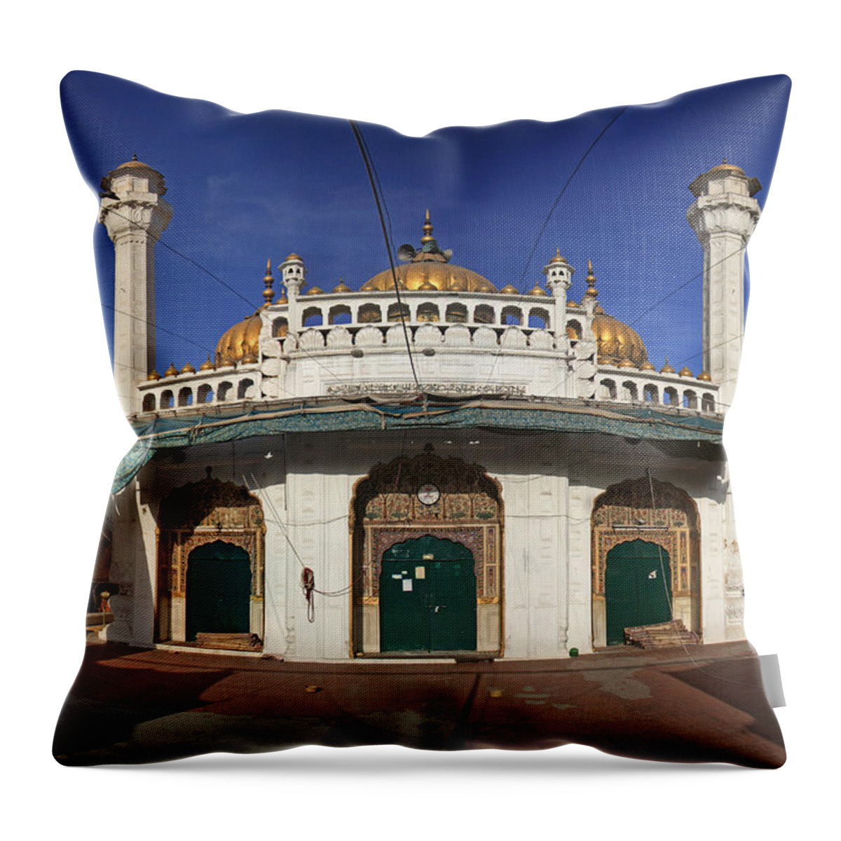 Tranquility Throw Pillow featuring the photograph Golden Mosque Panorama by Yasir Nisar