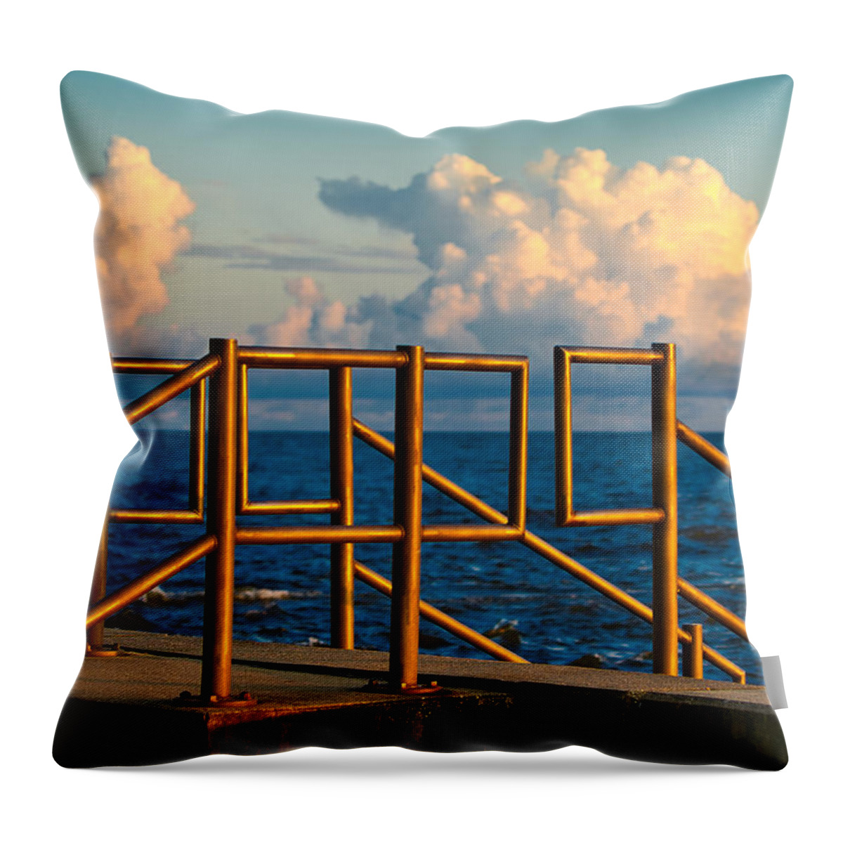 Railing Throw Pillow featuring the photograph Golden Railings by Tom Gresham