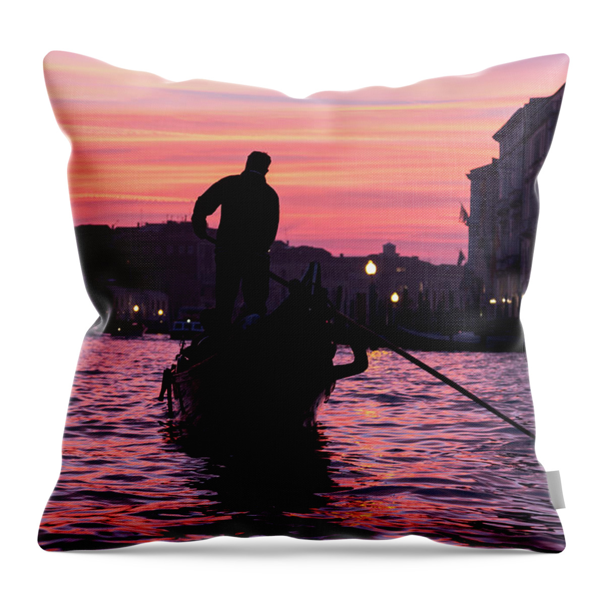 Gondola Throw Pillow featuring the photograph Gondolier at Sunset by John Daly