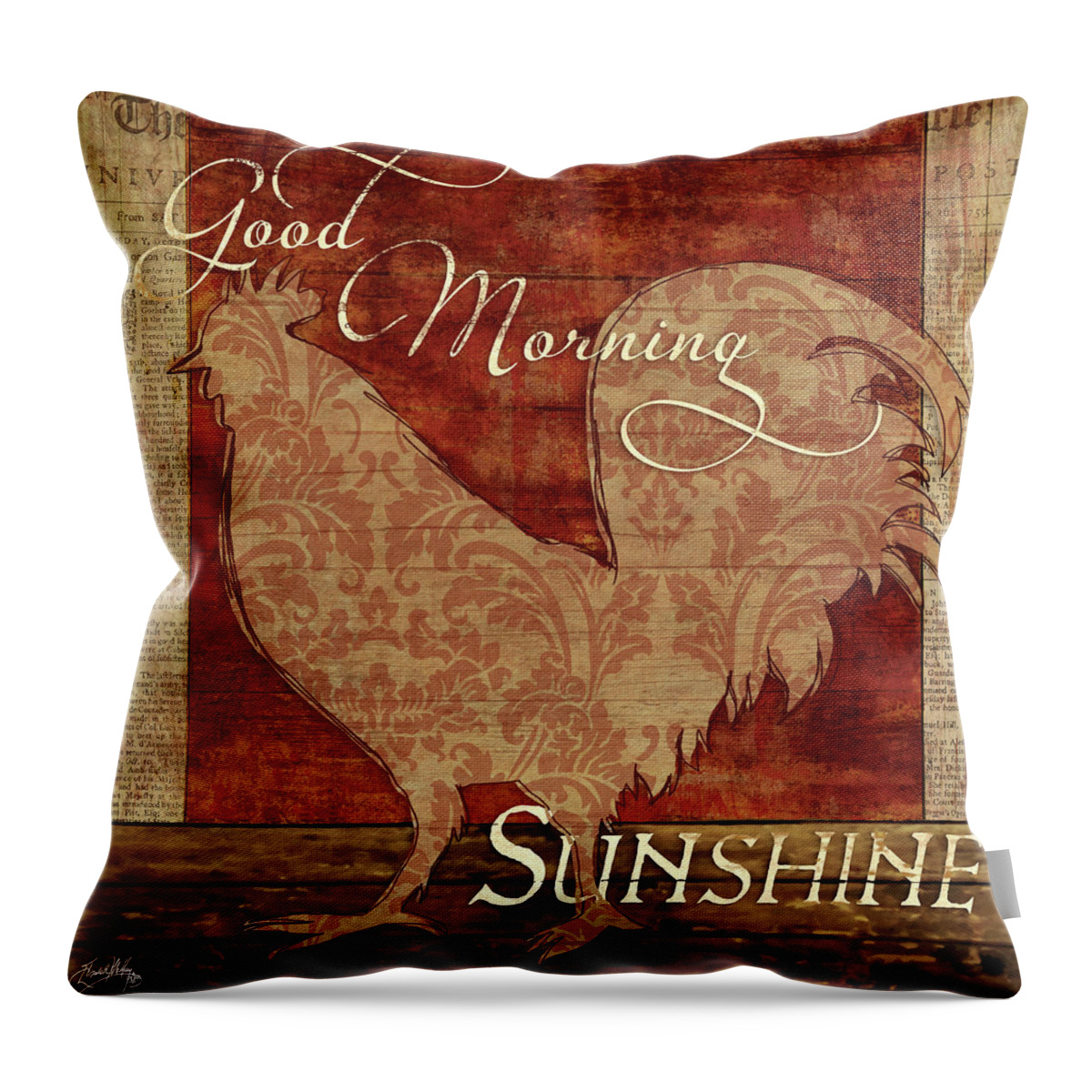 Rooster Throw Pillow featuring the mixed media Good Morning Sunshine by Elizabeth Medley