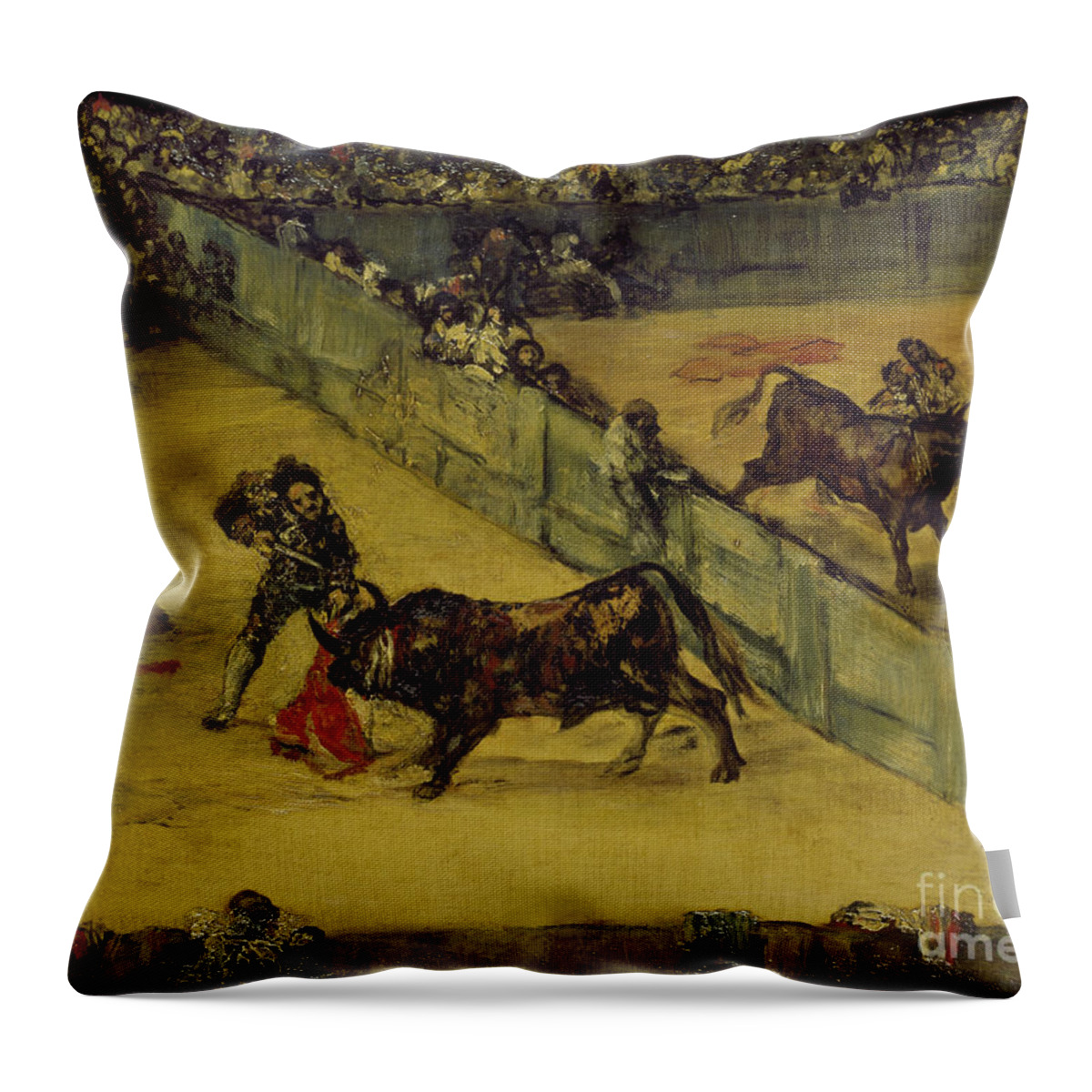 Goya Throw Pillow featuring the painting Goya, Scene At A Bullfight The Divided Ring, 18th Century by Francisco Goya