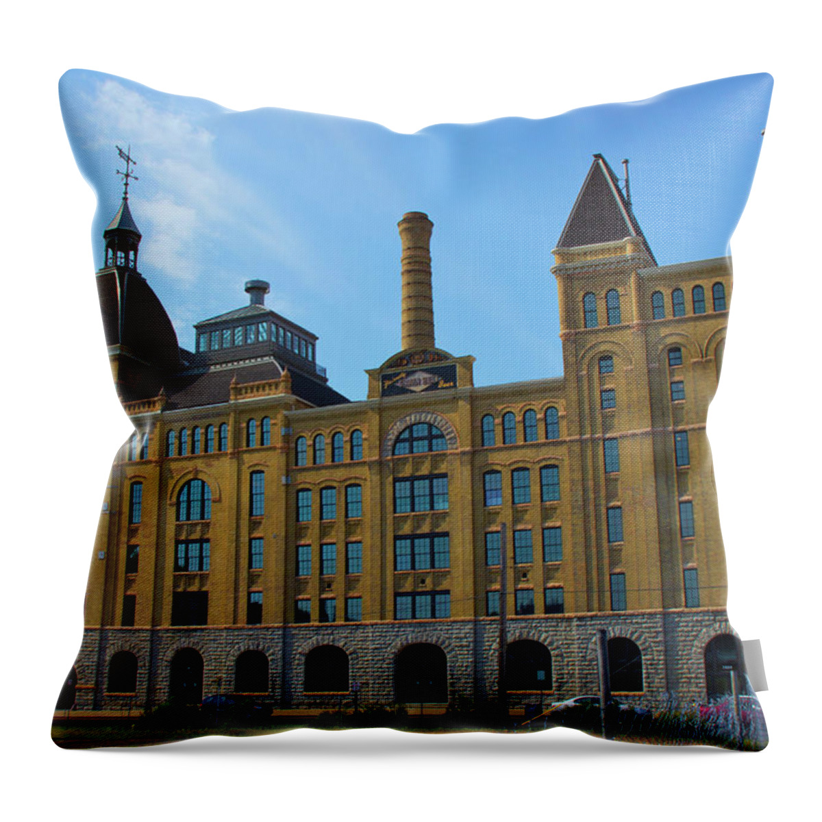 In Focus Throw Pillow featuring the photograph Grain Belt Brewery by Nancy Dunivin