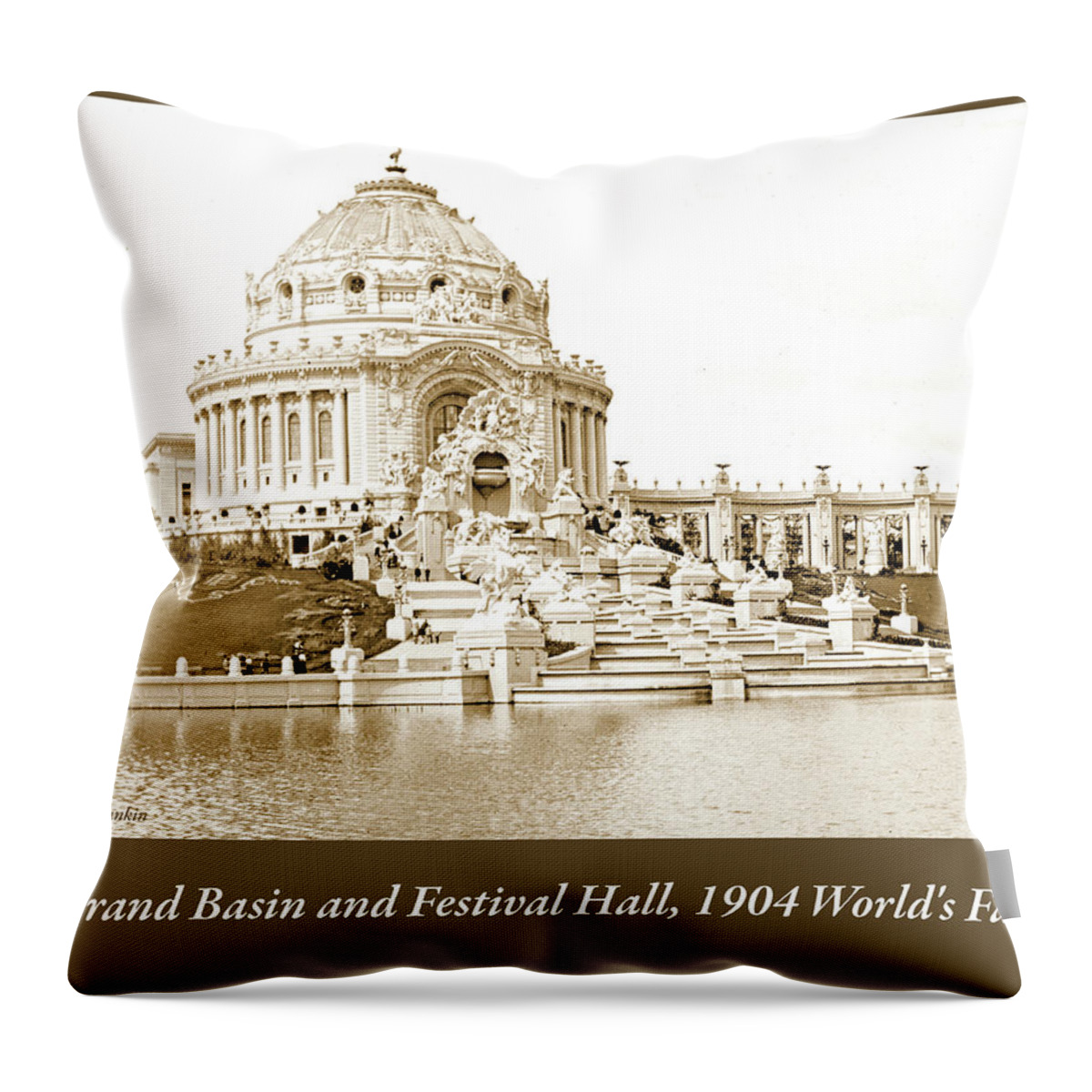 Grand Basin Throw Pillow featuring the photograph Grand Basin and Festival Hall, 1904 World's Fair by A Macarthur Gurmankin