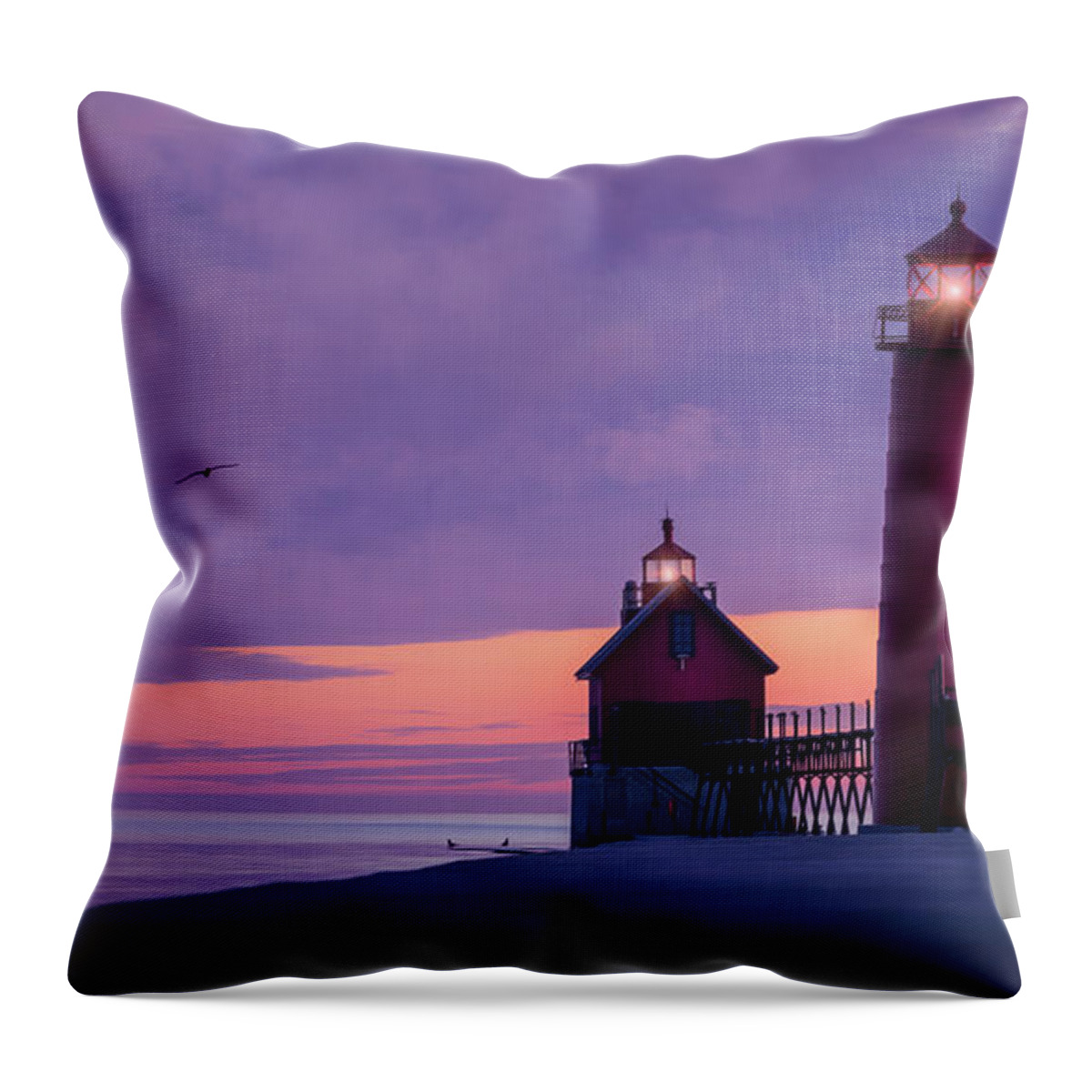 Grand Haven Throw Pillow featuring the photograph Grand Haven Lighthouses, Michigan by Liesl Walsh