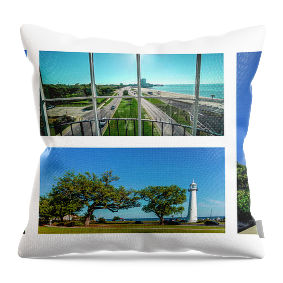 Biloxi Throw Pillow featuring the photograph Grand Old Lighthouse Biloxi MS Collage A1a by Ricardos Creations