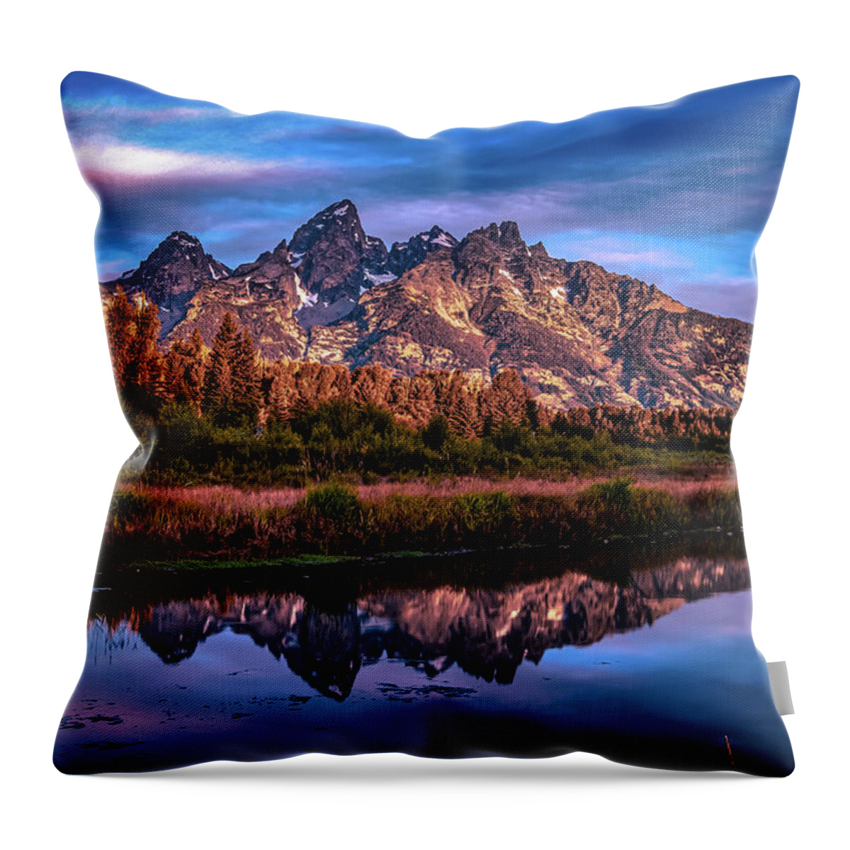 Reflection Throw Pillow featuring the photograph Grand Teton National Park And Mountain Reflections by Alex Grichenko