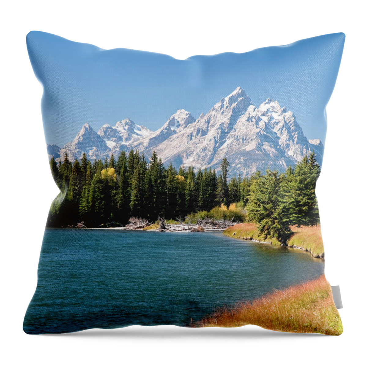 Geology Throw Pillow featuring the photograph Grand Tetons Mountians And The Snake by Skibreck