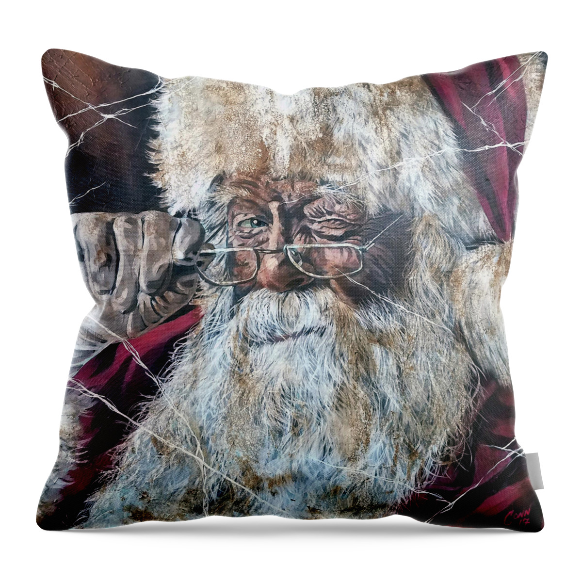 Santa Claus Throw Pillow featuring the painting Grandma's Christmas Eve Photo by Shawn Conn