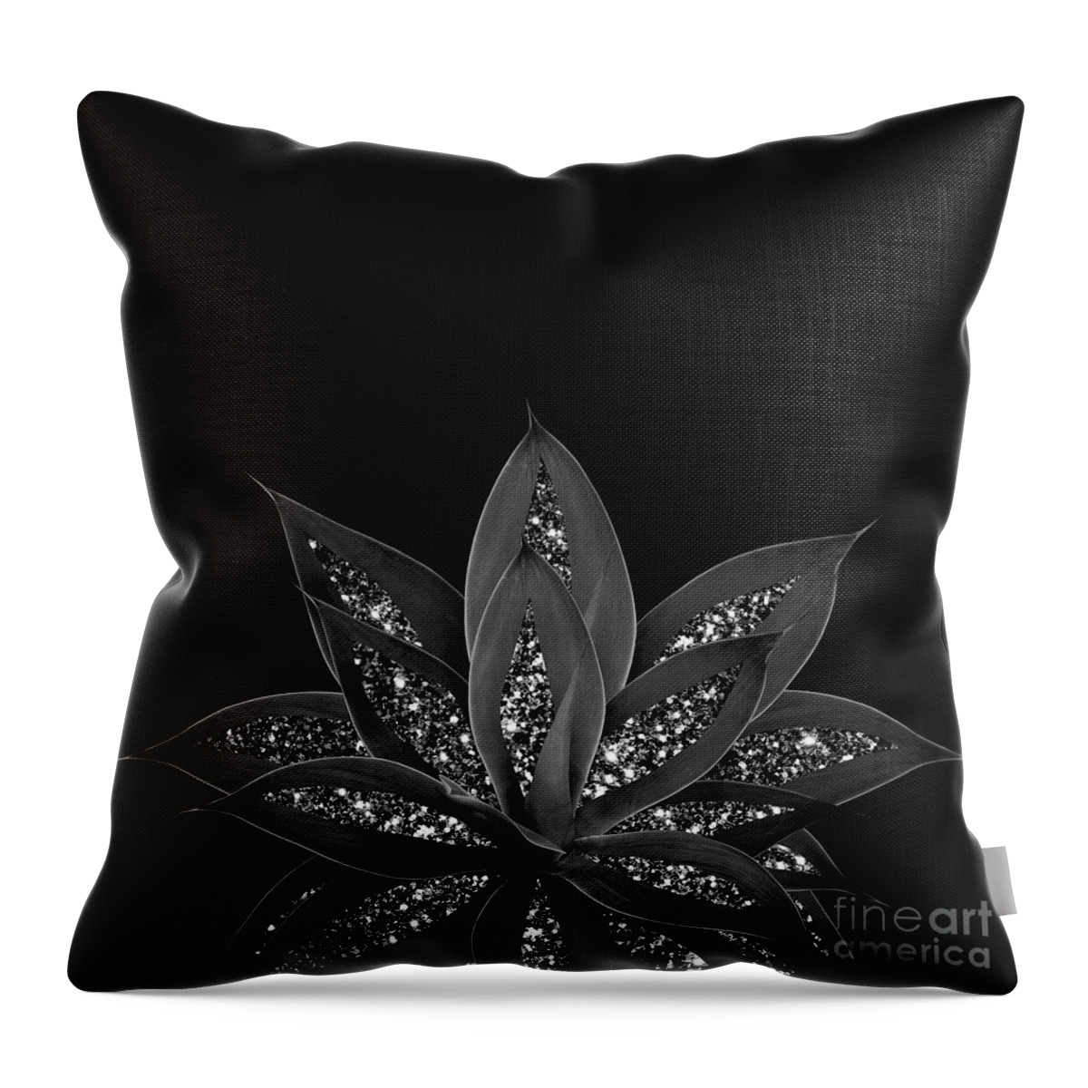 Photography Throw Pillow featuring the mixed media Gray Black Agave with Black Silver Glitter #2 #shiny #tropical #decor #art by Anitas Bella Jantz