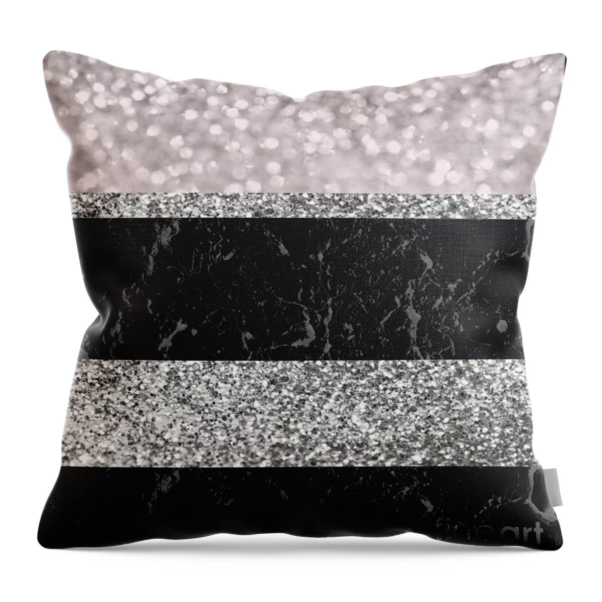 Collage Throw Pillow featuring the mixed media Gray Black Marble Glitter Stripes Glam #1 #shiny #decor #art by Anitas and Bellas Art