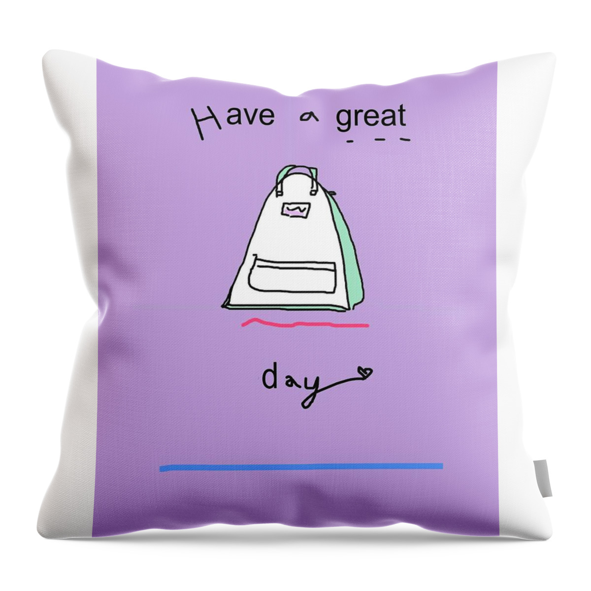 Purple Throw Pillow featuring the drawing Great Day Backpack by Ashley Rice