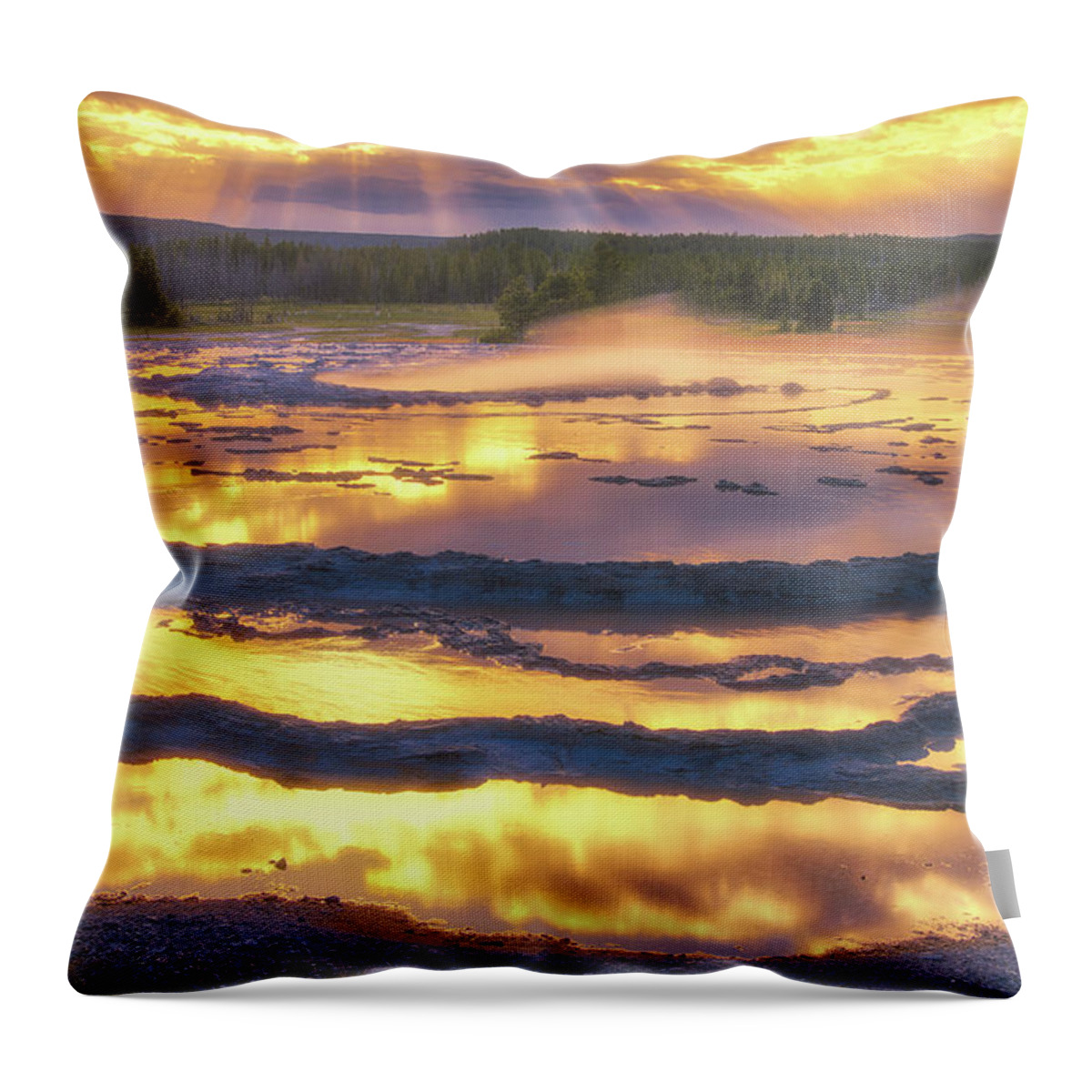 Yellowstone Throw Pillow featuring the photograph Great Fountain Sunset by Darren White
