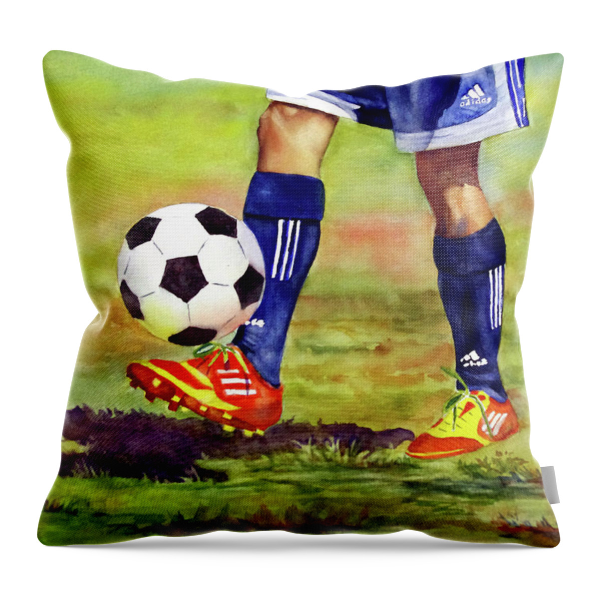 Soccer Throw Pillow featuring the painting Great Legs by Beth Fontenot
