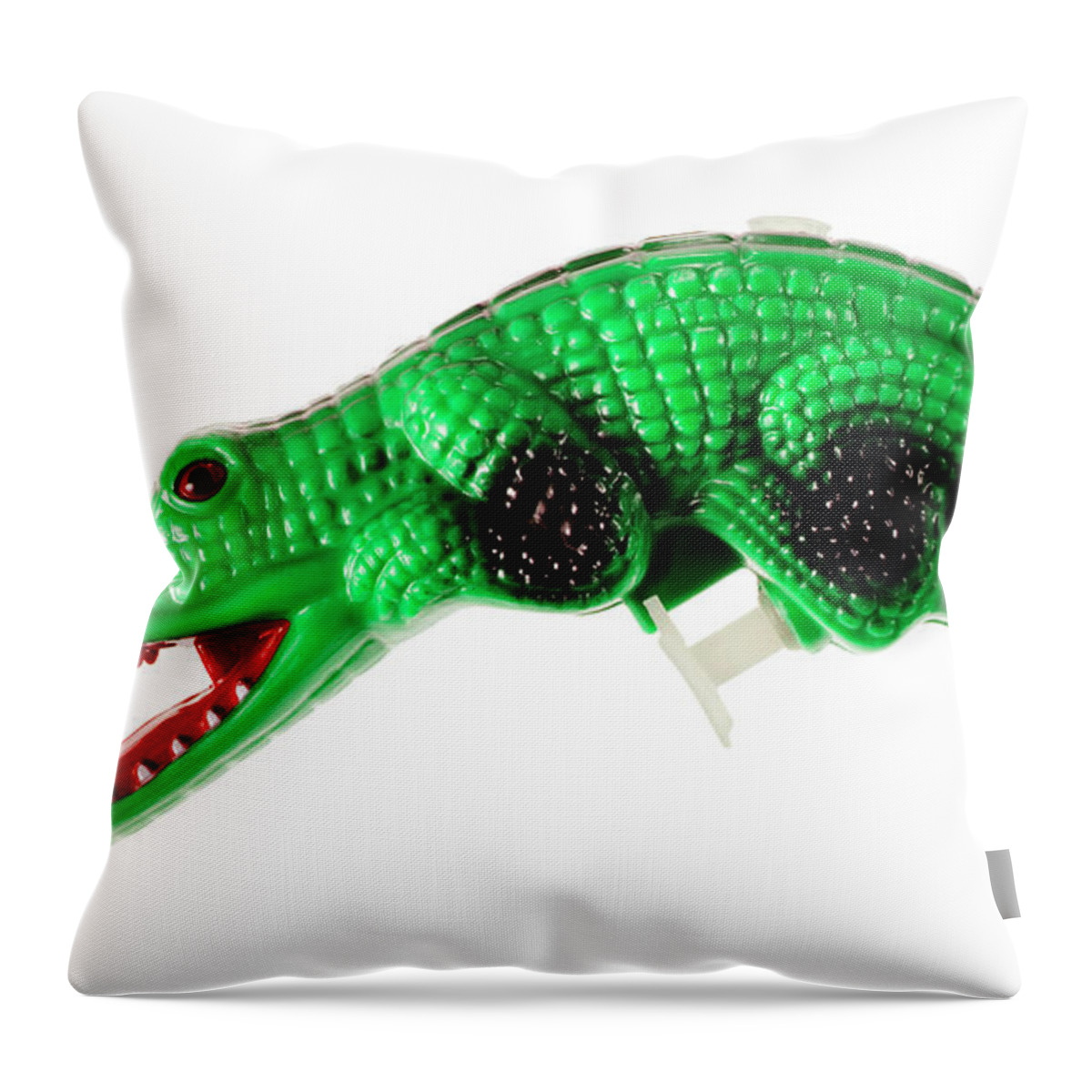 Alligator Throw Pillow featuring the drawing Green Alligator Squirt Gun by CSA Images