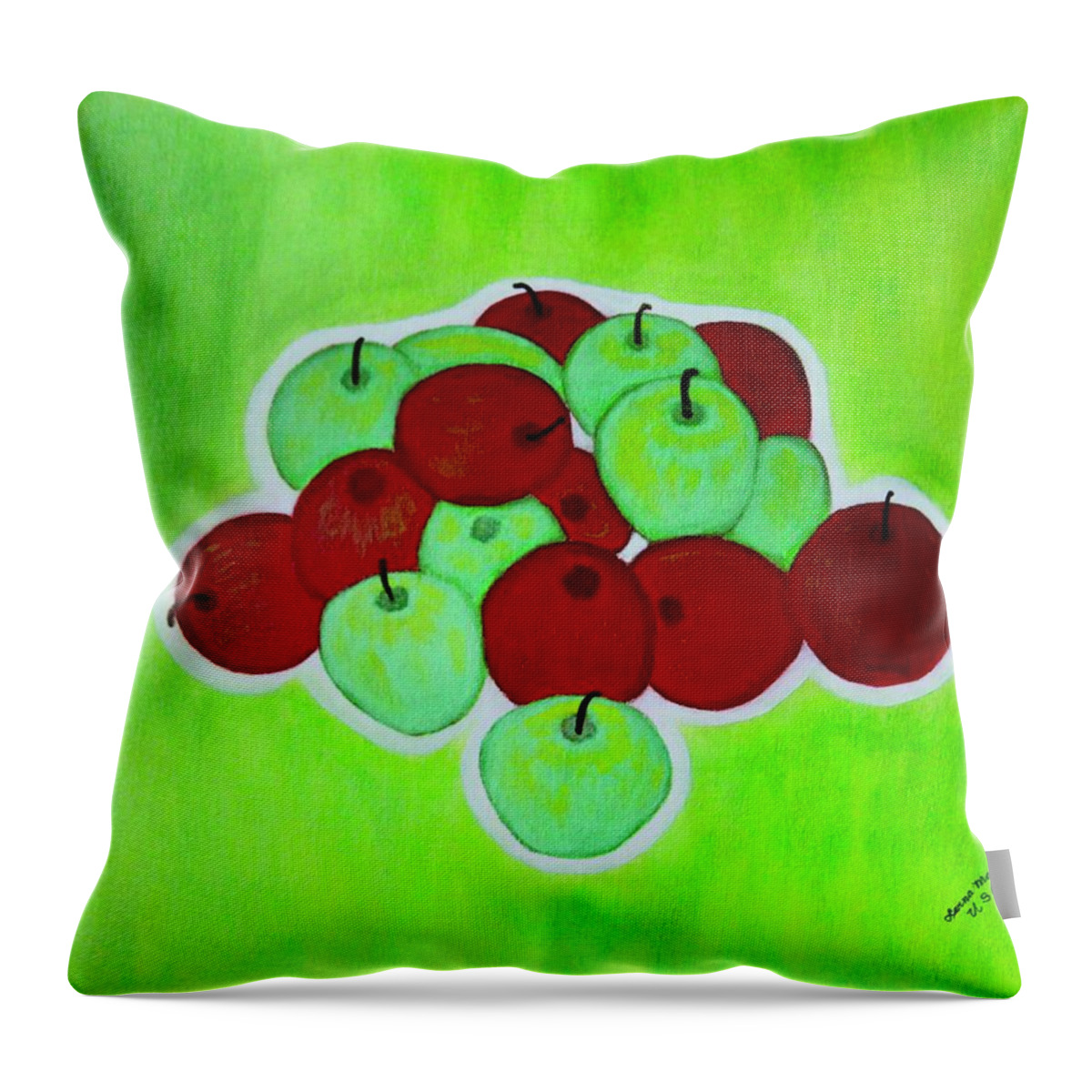 Apparel Throw Pillow featuring the painting Green And Red Apples by Lorna Maza