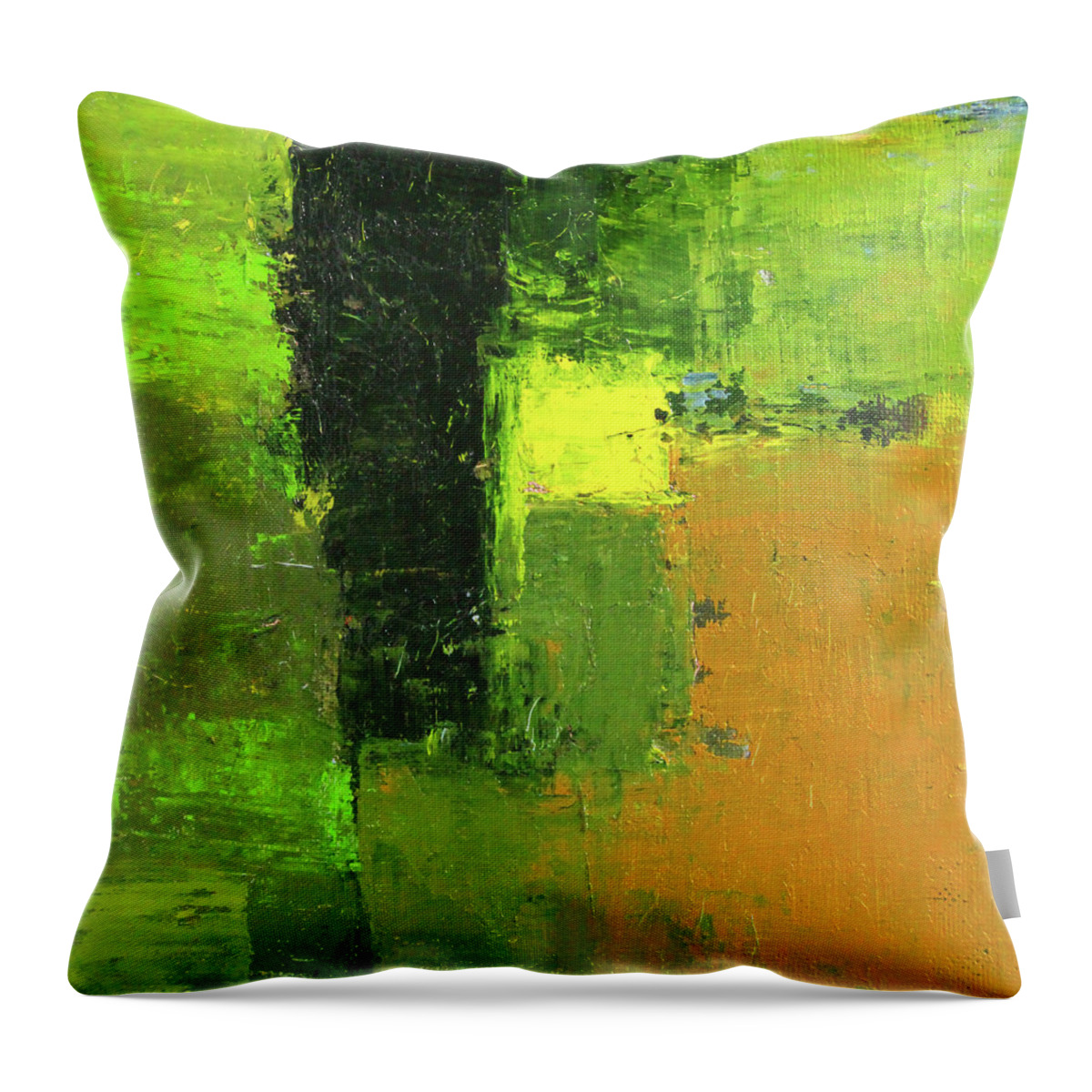 Green Abstract Painting Throw Pillow featuring the painting Green Envy Abstract Painting by Nancy Merkle
