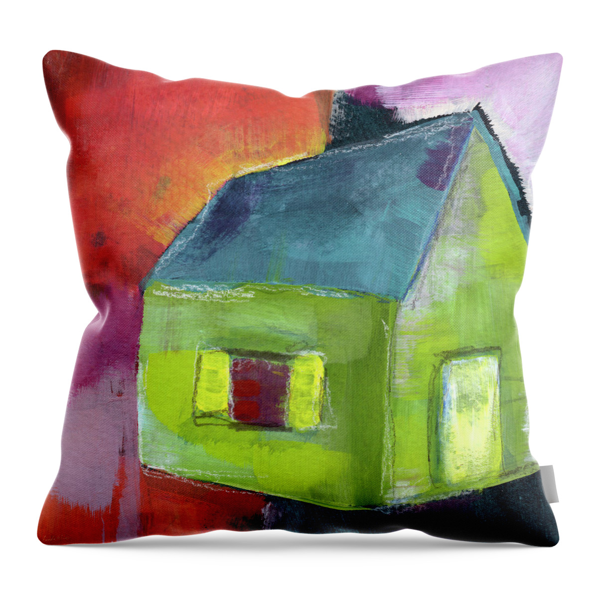 House Throw Pillow featuring the painting Green House- Art by Linda Woods by Linda Woods