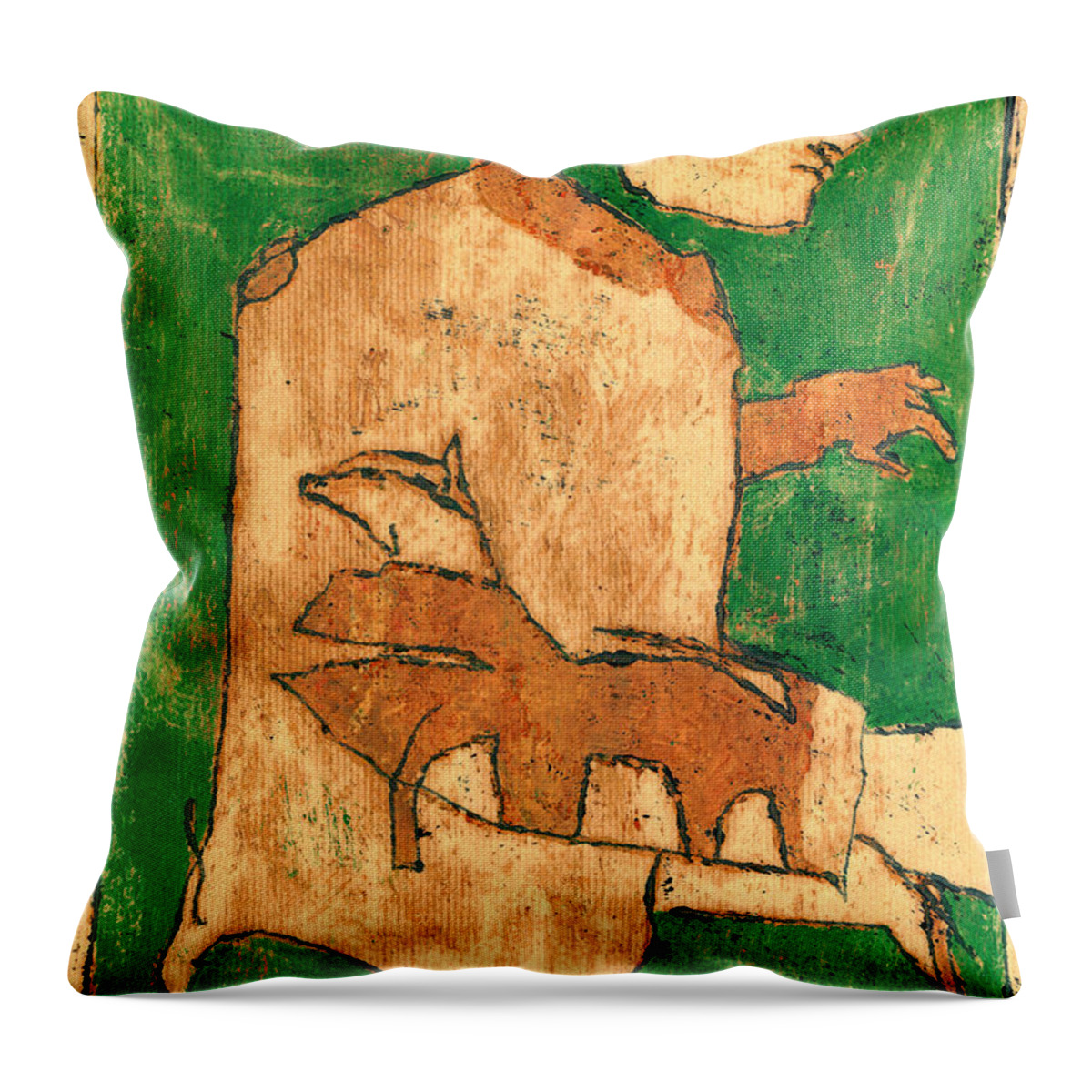 Green Throw Pillow featuring the painting Green Man and his pet dog portrait by Edgeworth Johnstone