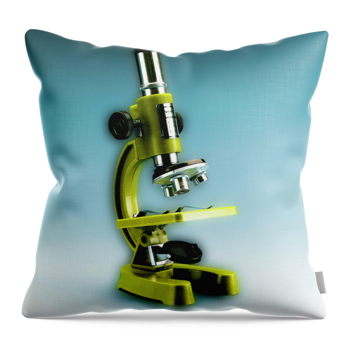 Biology Throw Pillow featuring the drawing Green Microscope by CSA Images