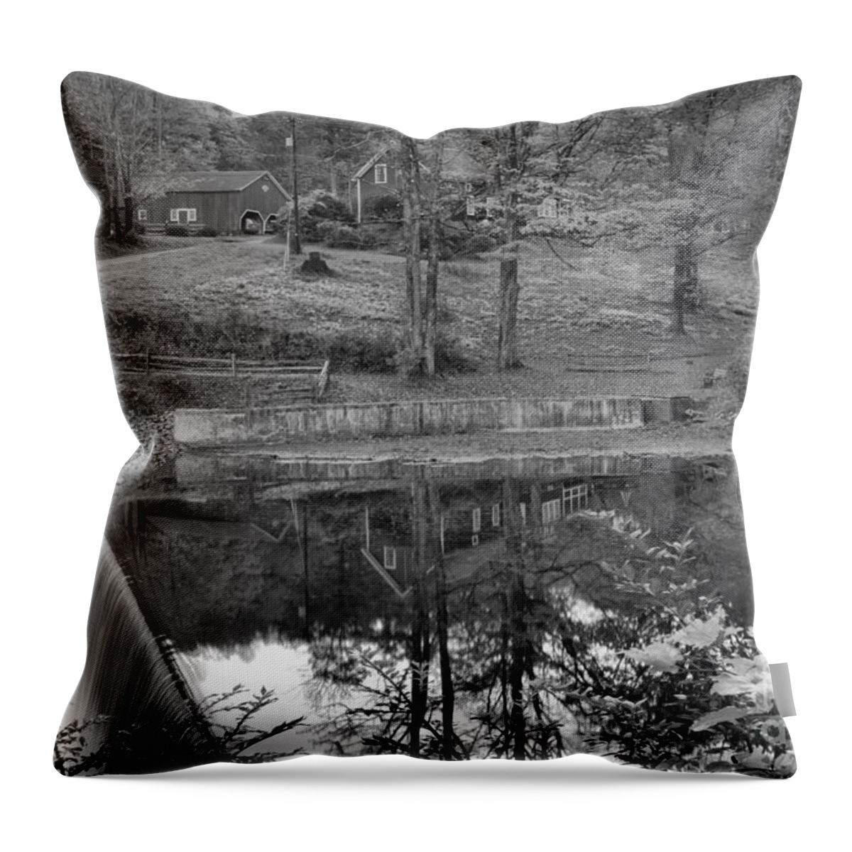Towns Throw Pillow featuring the photograph Green River Village Fall Reflections Black And White by Adam Jewell