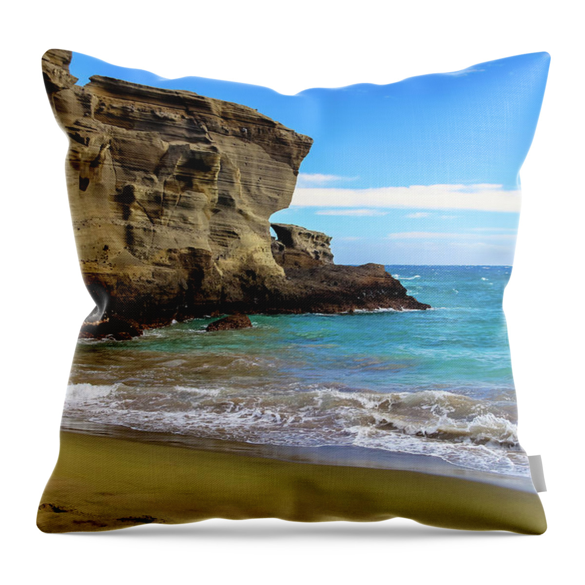 Beach Throw Pillow featuring the photograph Green Sand Beach - Papakolea Beach by Aashish Vaidya