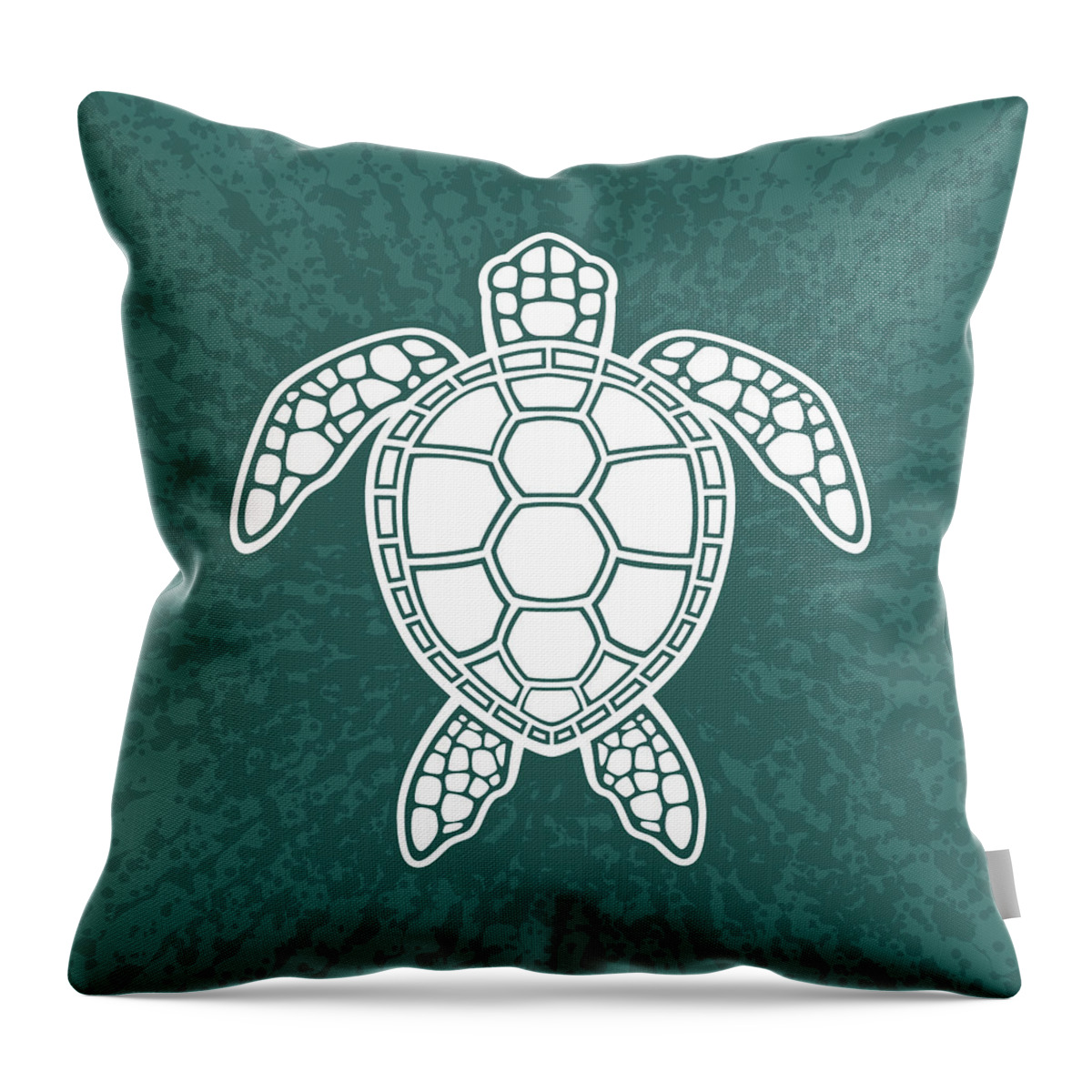 Green Throw Pillow featuring the digital art Green Sea Turtle Design - White by John Schwegel