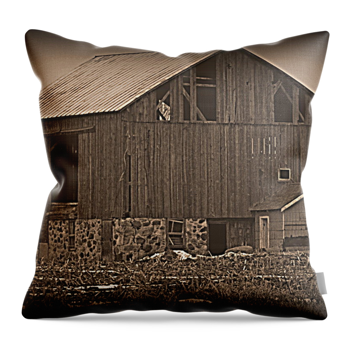  Throw Pillow featuring the photograph Grey Barn by Kimberly Woyak