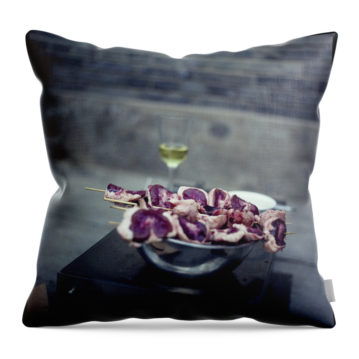 Alcohol Throw Pillow featuring the photograph Grilled Mutton Kidneys by Oliver Rockwell