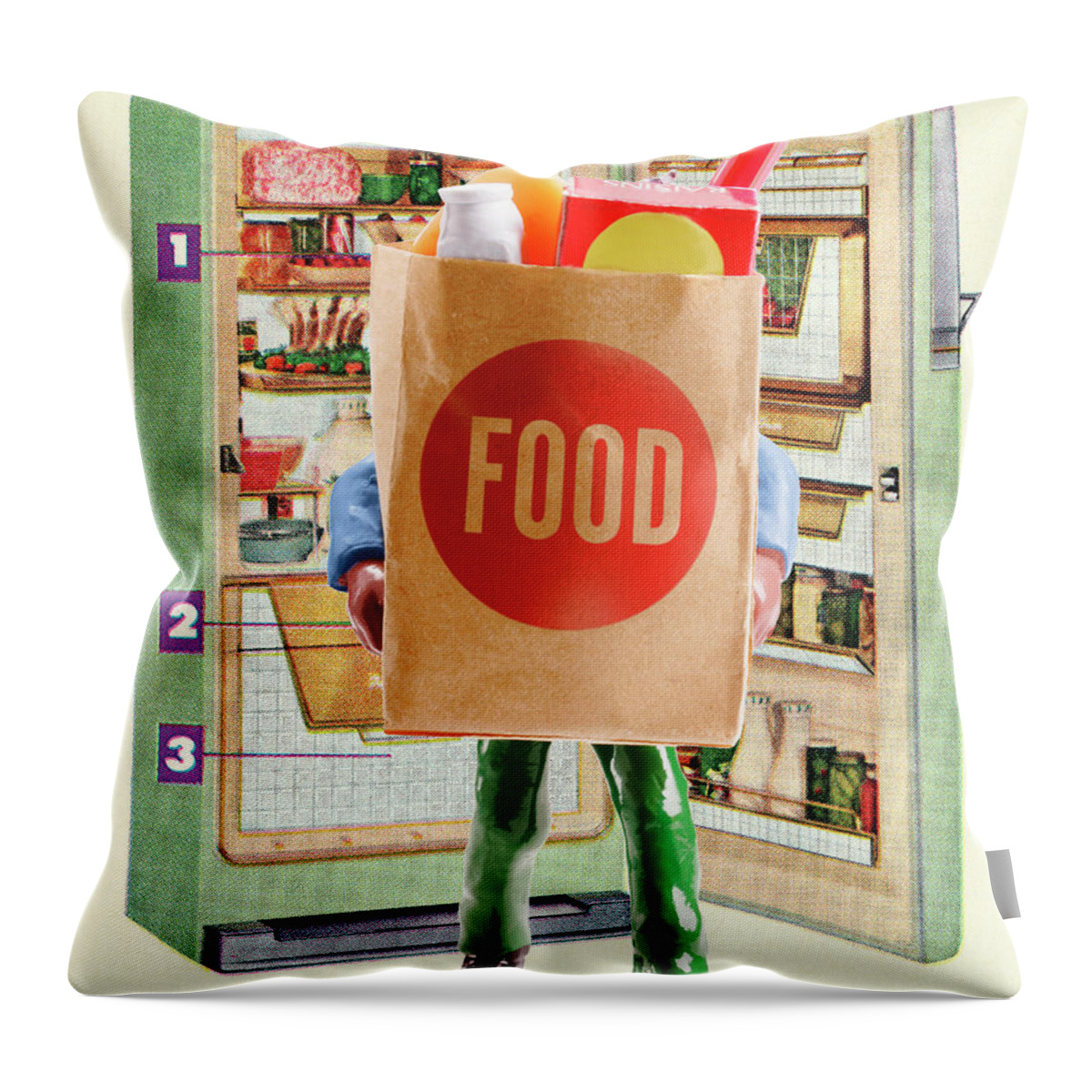 Appliance Throw Pillow featuring the drawing Grocery Bag and Refrigerator by CSA Images