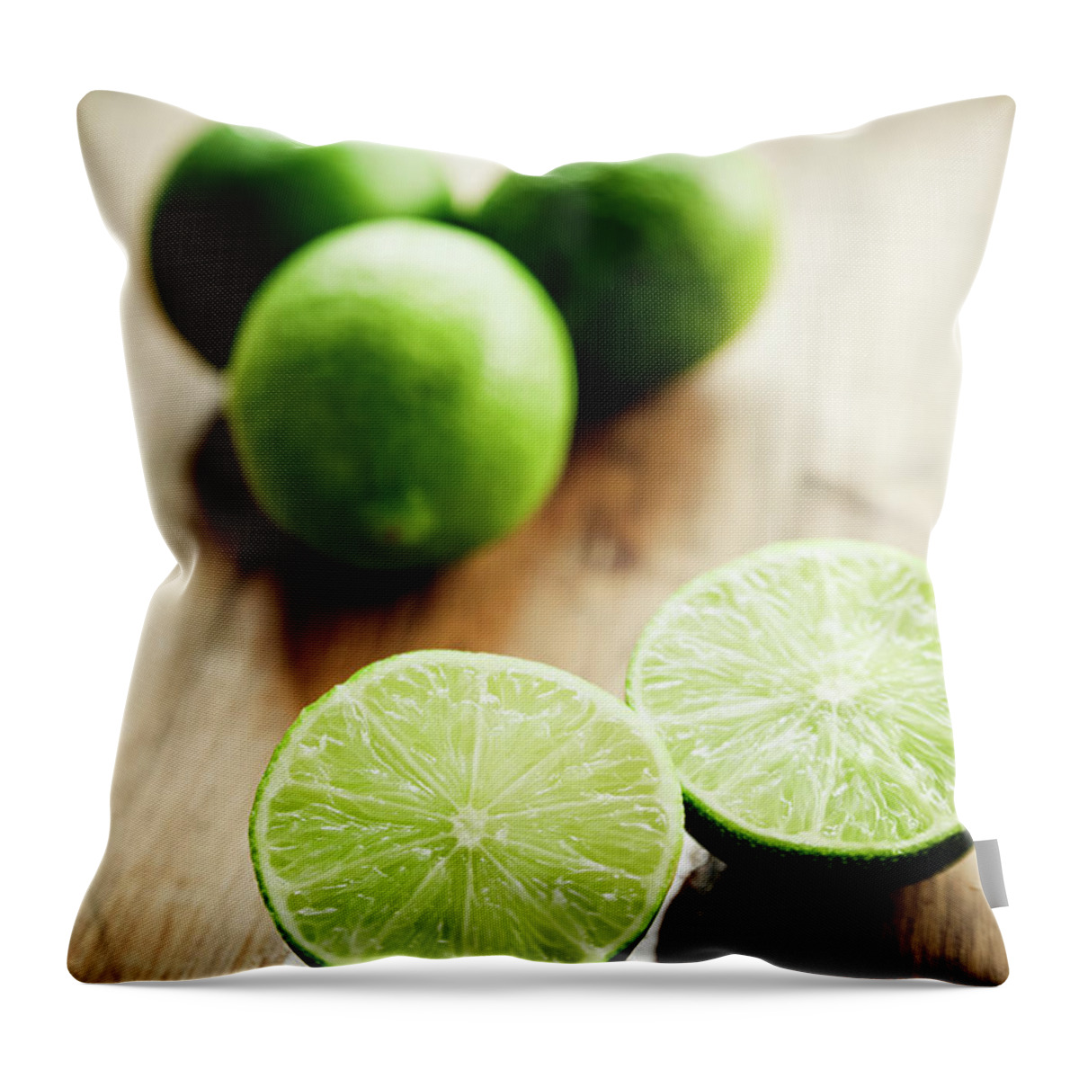 Vitamin C Throw Pillow featuring the photograph Group Of Lines On A Wooden Table by Mmeemil