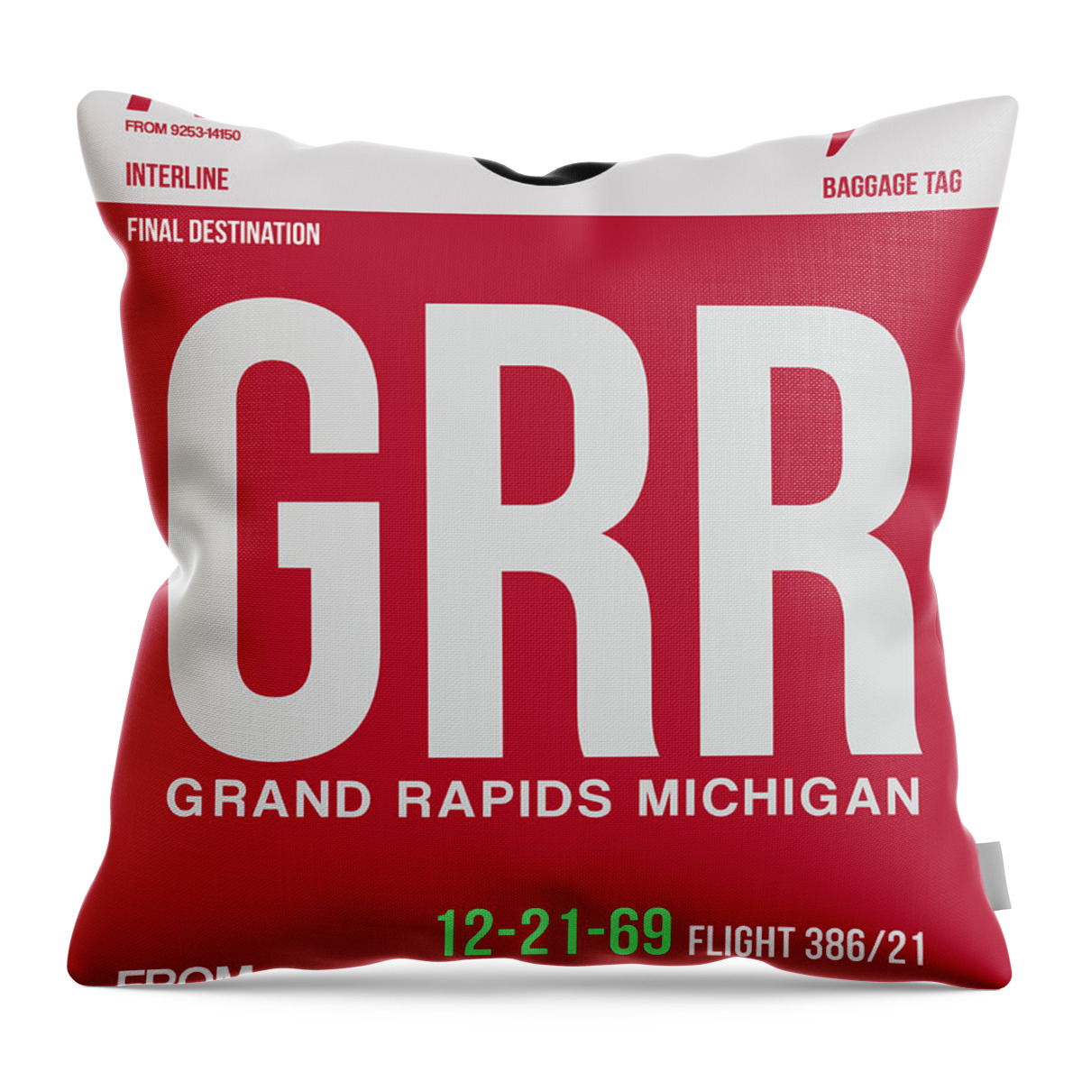 Vacation Throw Pillow featuring the digital art GRR Grand Rapids Luggage Tag II by Naxart Studio