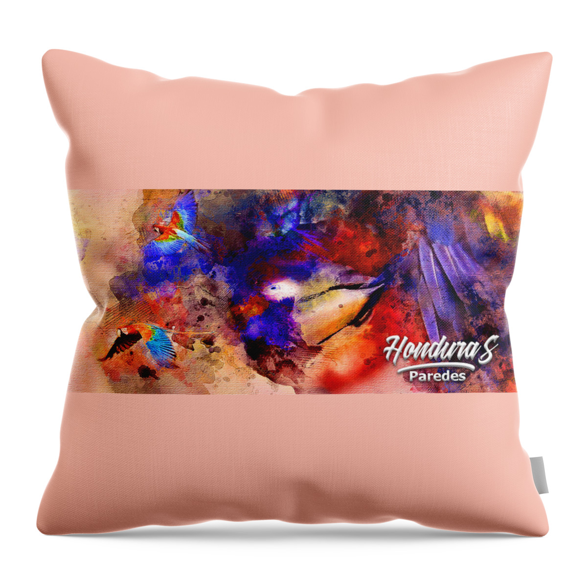 Guaras Throw Pillow featuring the painting Guaras by Carlos Paredes Grogan