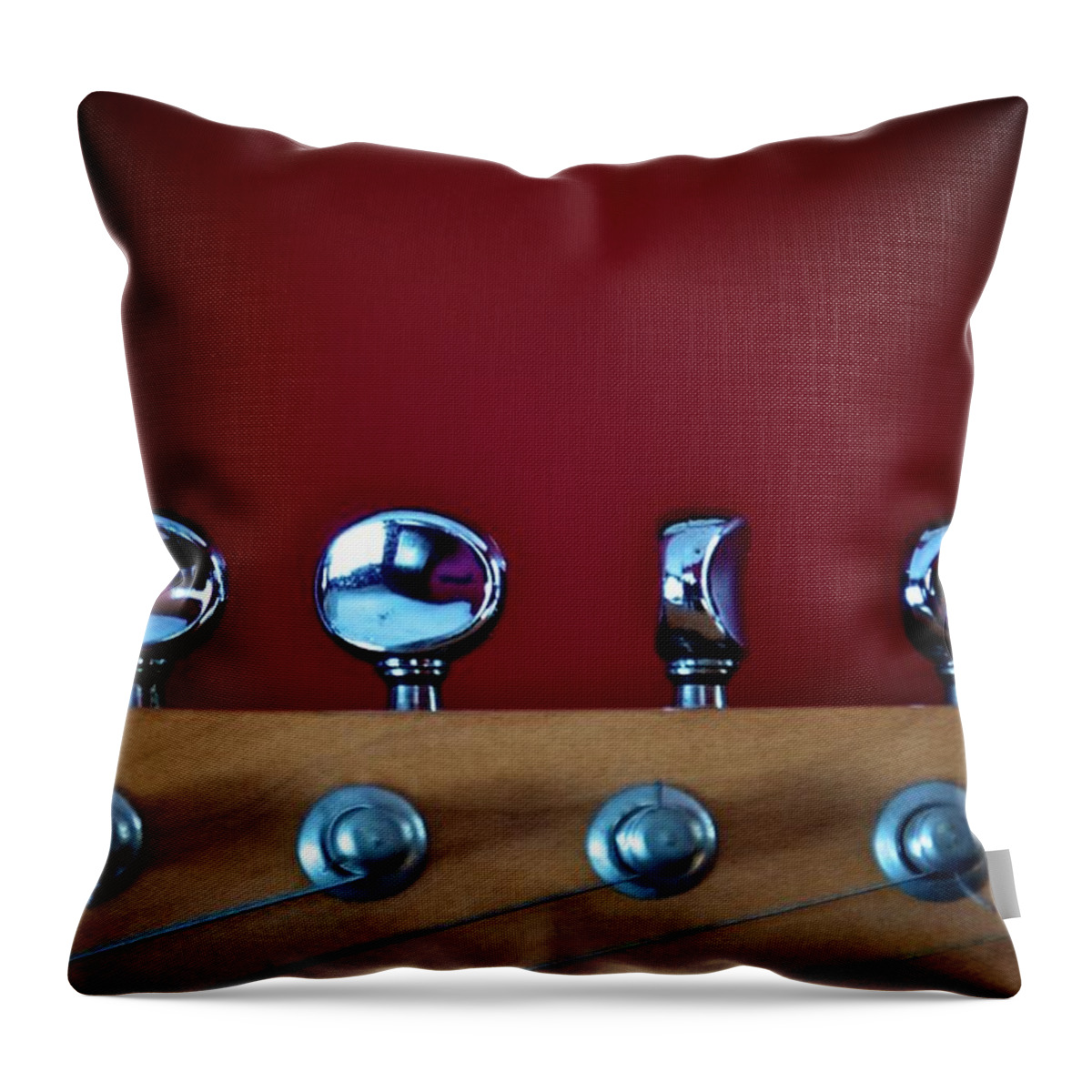 Music Throw Pillow featuring the photograph Guitar Tuning Pegs And Strings by Lynn.h.armstrong Photography