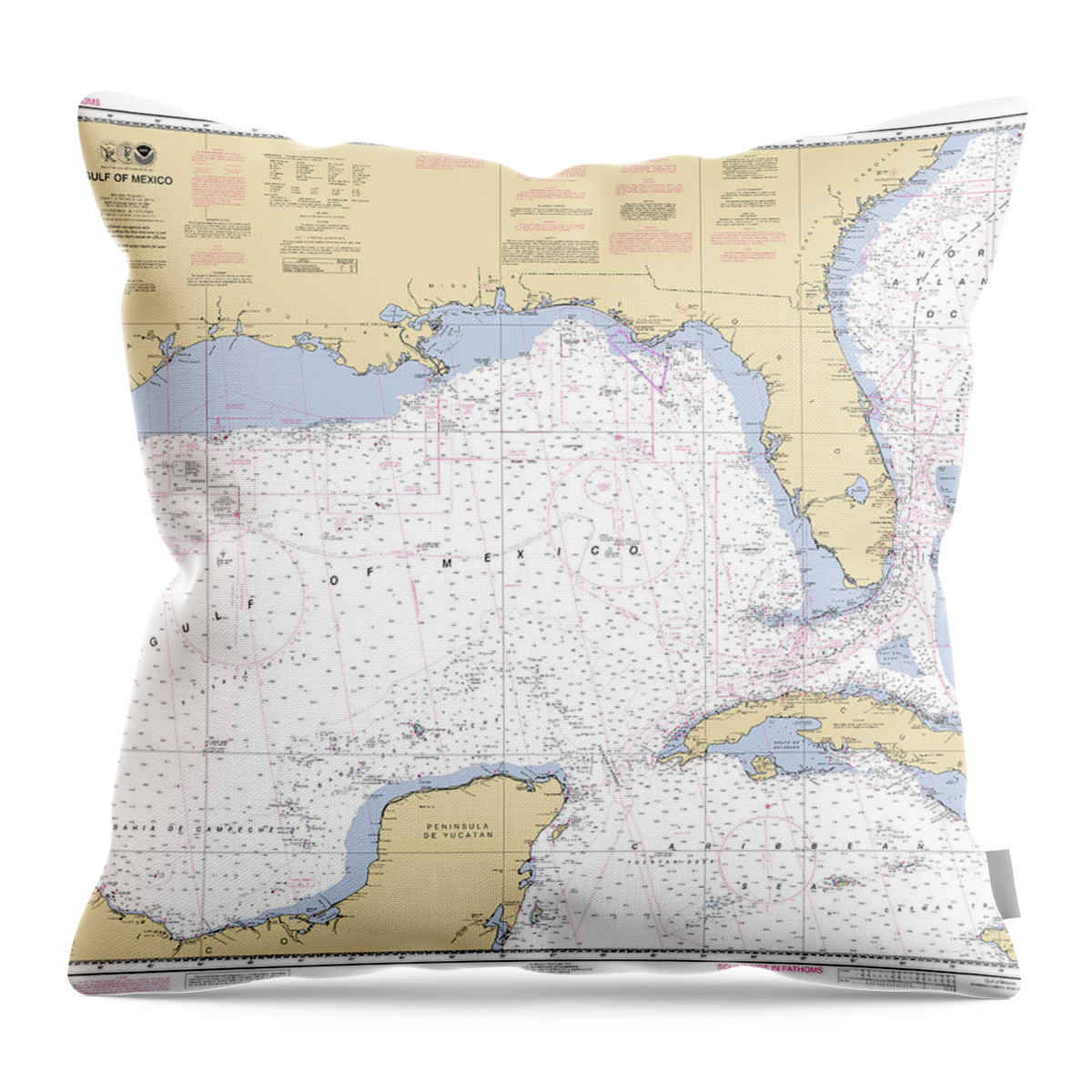 411 Throw Pillow featuring the digital art Gulf of Mexico, NOAA Chart 411 by Nautical Chartworks