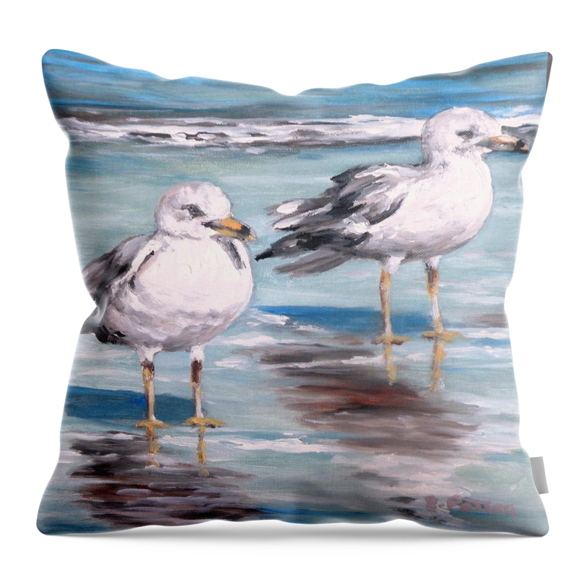 Gulls Throw Pillow featuring the painting Gulls by Eileen Patten Oliver