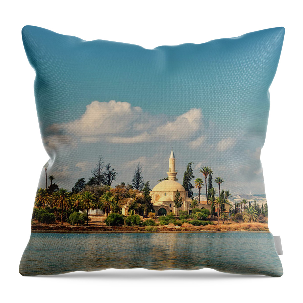 Tranquility Throw Pillow featuring the photograph Hala Sultan Tekke Mosque by © Allard Schager