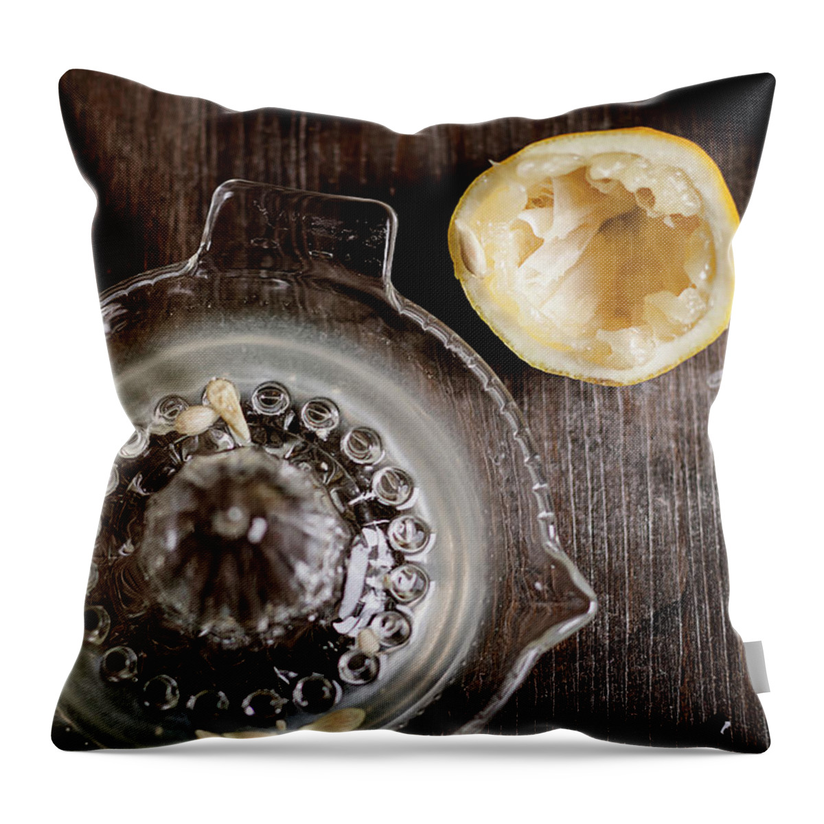 Empty Throw Pillow featuring the photograph Halfs Of Squeezed Lemon, Lemon Squeezer by Westend61