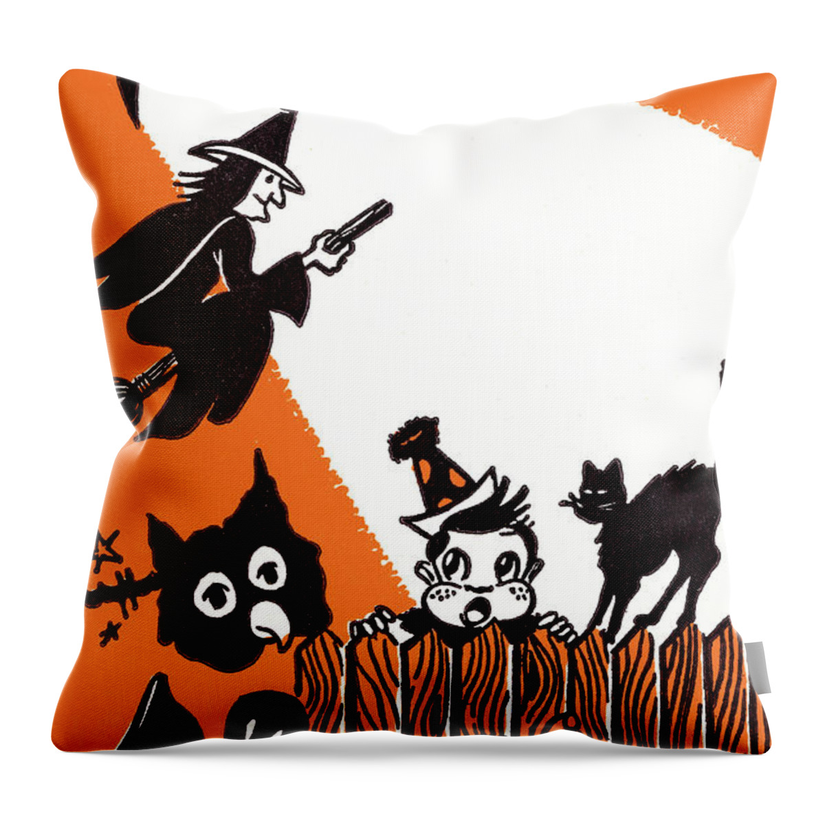 Afraid Throw Pillow featuring the drawing Halloween Witch by CSA Images