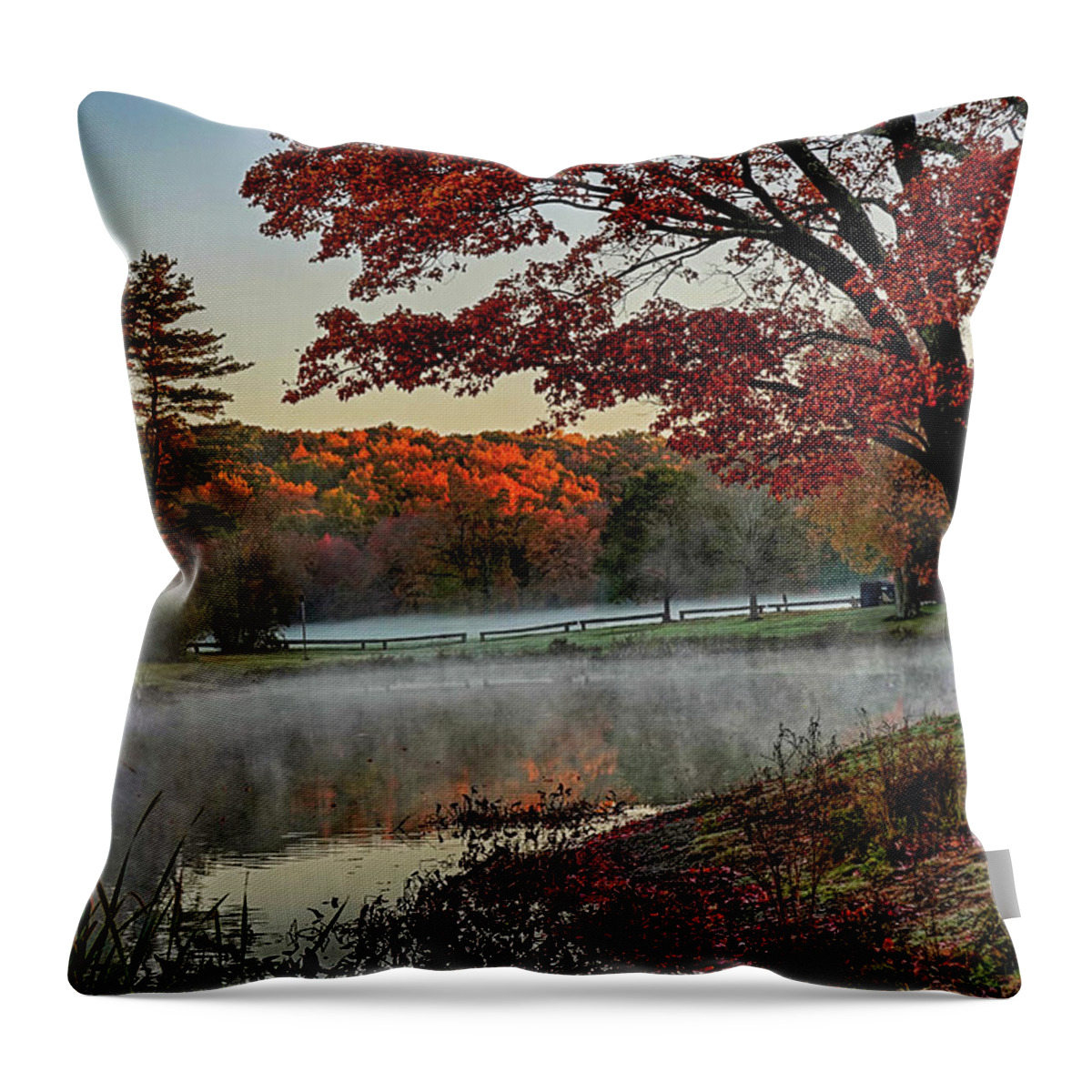 Hamilton Throw Pillow featuring the photograph Hamilton MA Patton Park Fall Foliage Sunrise by Toby McGuire