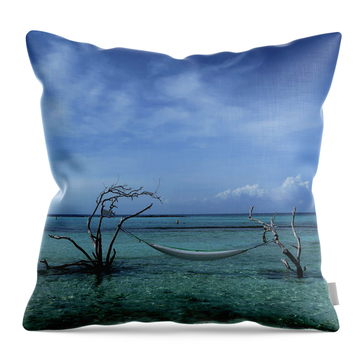Hammock Throw Pillow featuring the photograph Hammock at Baby Beach by Stamp City